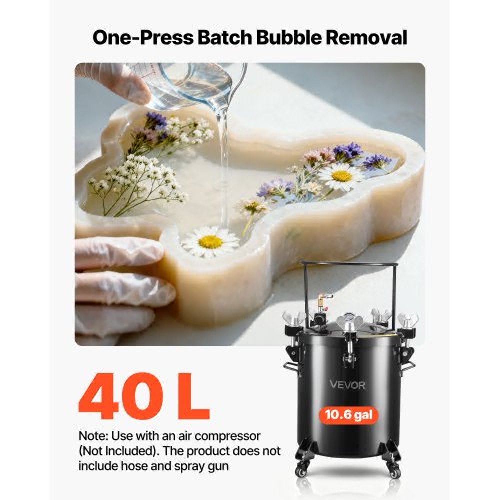 VEVOR Pressure Pot Paint Tank, 40 L Heavy Duty Steel Pressure Pot Tank, Spray Paint Pressures Pots with Three Quick-Connect Couplers for Home Use, DIY, Art Creations, Large-Diameter Tanks