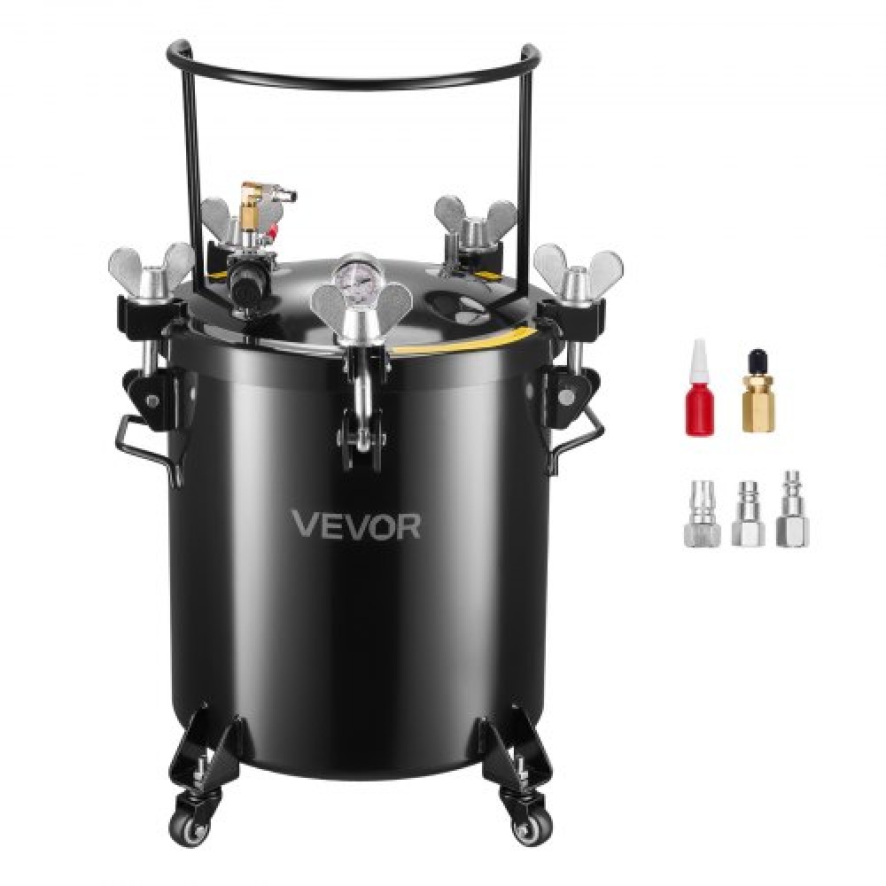 VEVOR Pressure Pot Paint Tank, 40 L Heavy Duty Steel Pressure Pot Tank, Spray Paint Pressures Pots with Three Quick-Connect Couplers for Home Use, DIY, Art Creations, Large-Diameter Tanks