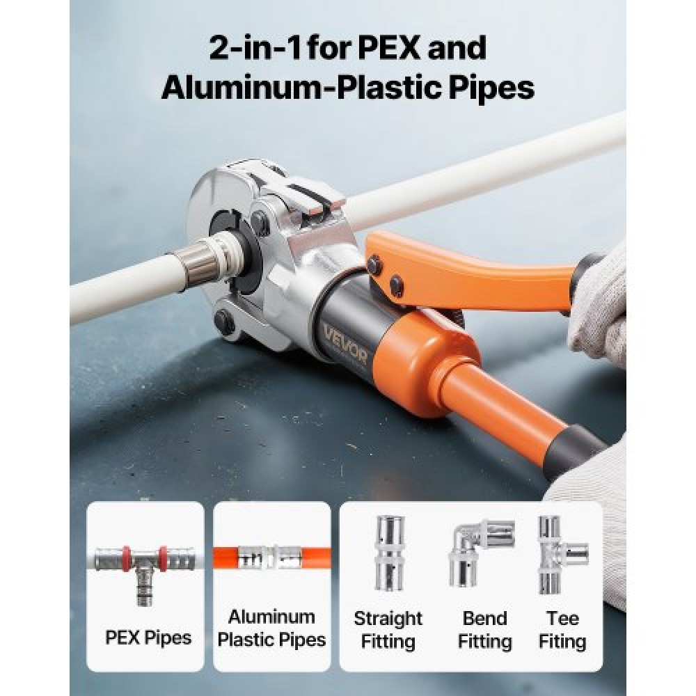 VEVOR Hydraulic Pipe Crimping Tool, PEX & Aluminum-Plastic Tube Fittings Crimper with U16 U20 U25 U32 Jaws & Carrying Case, Press Crimper Tool Kit for Plumbing Repairs & Installations