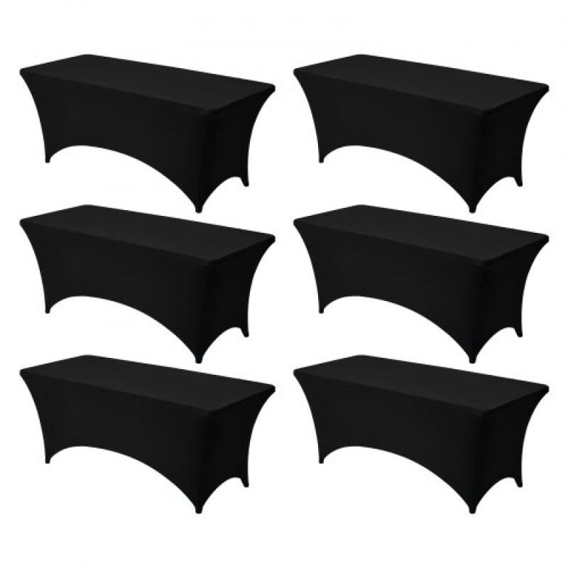 VEVOR 6 Pack Τραπεζομάντιλο για 6FT Ορθογώνια Εφαρμοσμένα Εκδηλώσεις, Ανθεκτικά στις ρυτίδες ελαστικά μαύρα καλύμματα τραπεζιού, Πλένεται Spandex προστατευτικό τραπεζομάντιλο, για πάρτι, γάμο, κοκτέιλ, συμπόσιο, φεστιβάλ
