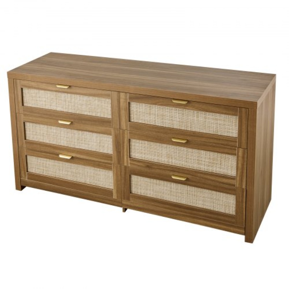 VEVOR 6 Συρταριέρα Rattan Dresser, Διπλό συρταριέρα για Υπνοδωμάτιο, Natural Rattan Συρταριέρα με Μεταλλική λαβή, Μοντέρνα Ξύλινη Συρταριέρα ρούχων & Αποθήκη για Υπνοδωμάτιο, Σαλόνι, Διάδρομος, Καρυδιά