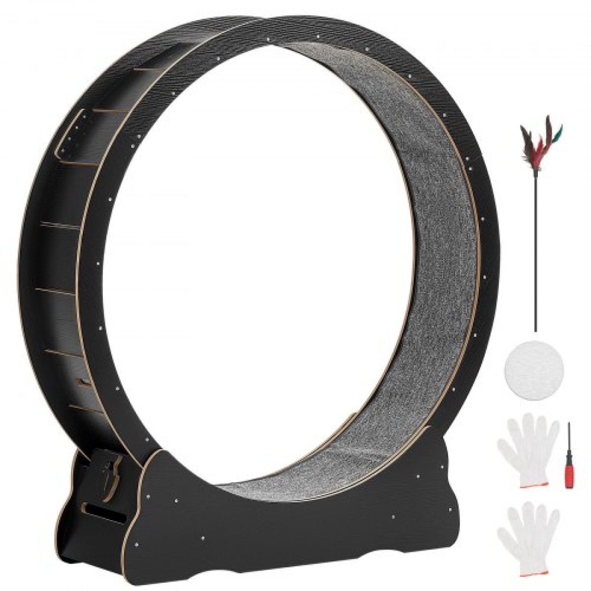Τροχός γυμναστικής γάτας VEVOR, 132cm Ξύλινος τροχός για γάτα για εσωτερική γατούλα έως 12,7 κιλά, Διάδρομος για γάτες με διάδρομο με μοκέτα και μηχανισμό κλειδώματος, αθόρυβα αθλητικά παιχνίδια γάτας για κατοικίδια γυμναστική και υγεία, Μαύρο