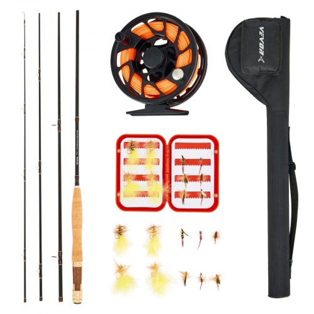 VEVOR Fly Fishing Combo Kit, IM7 Carbon Fly Fishing Rod and Reel Combo, Starter Fly Rod and Reel Outfit with Rod Bag, Tackle Box, 6 Short-Tail & 4 Long-Tail Fly Hooks, για ταξίδια, επιλογή διακοπών
