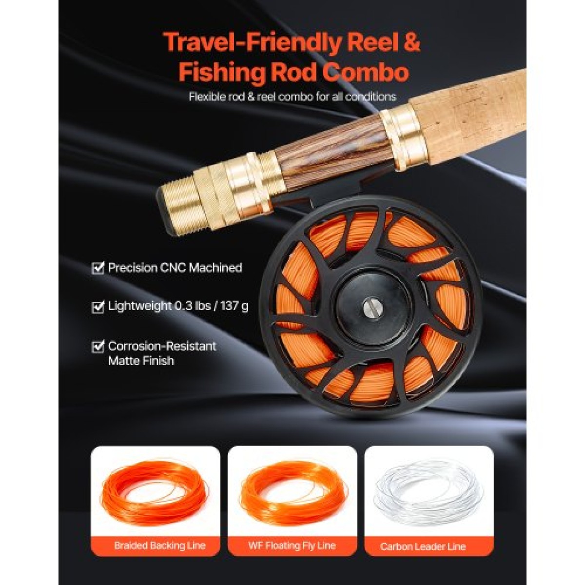VEVOR Fly Fishing Combo Kit, IM7 Carbon Fly Fishing Rod and Reel Combo, Starter Fly Rod and Reel Outfit with Rod Bag, Tackle Box, 6 Short-Tail & 4 Long-Tail Fly Hooks, για ταξίδια, επιλογή διακοπών