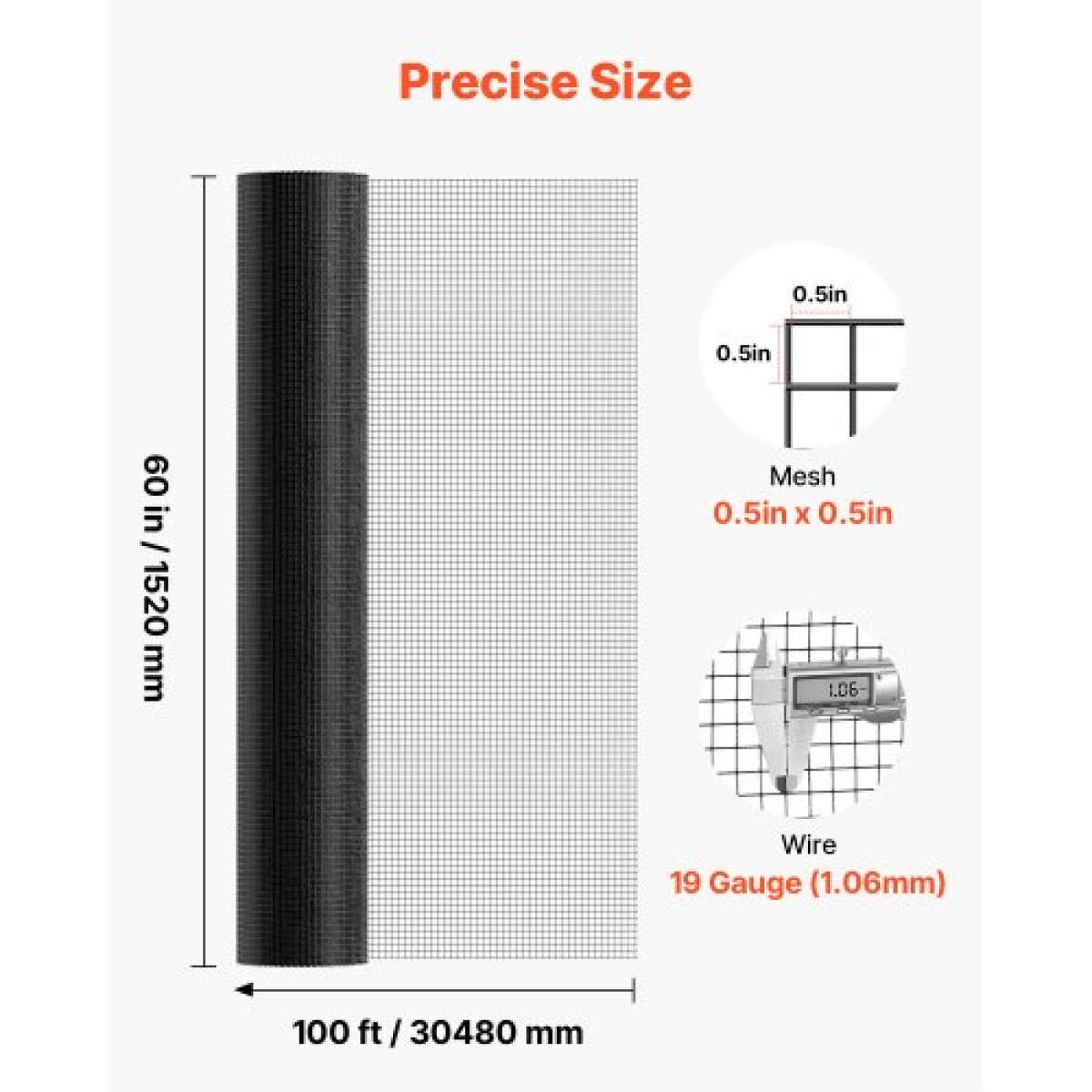 Ύφασμα VEVOR Hardware 152cm x 30,4m, 1/2 in 19 Gauge γαλβανισμένο συρμάτινο ρολό, περίφραξη από σύρμα κοτόπουλου με επικάλυψη βινυλίου ανθεκτικό στις καιρικές συνθήκες, περίφραξη φυτών κήπου με συγκολλημένο βαρέως τύπου για φράχτη φιδιού σε κλουβί κουνελι