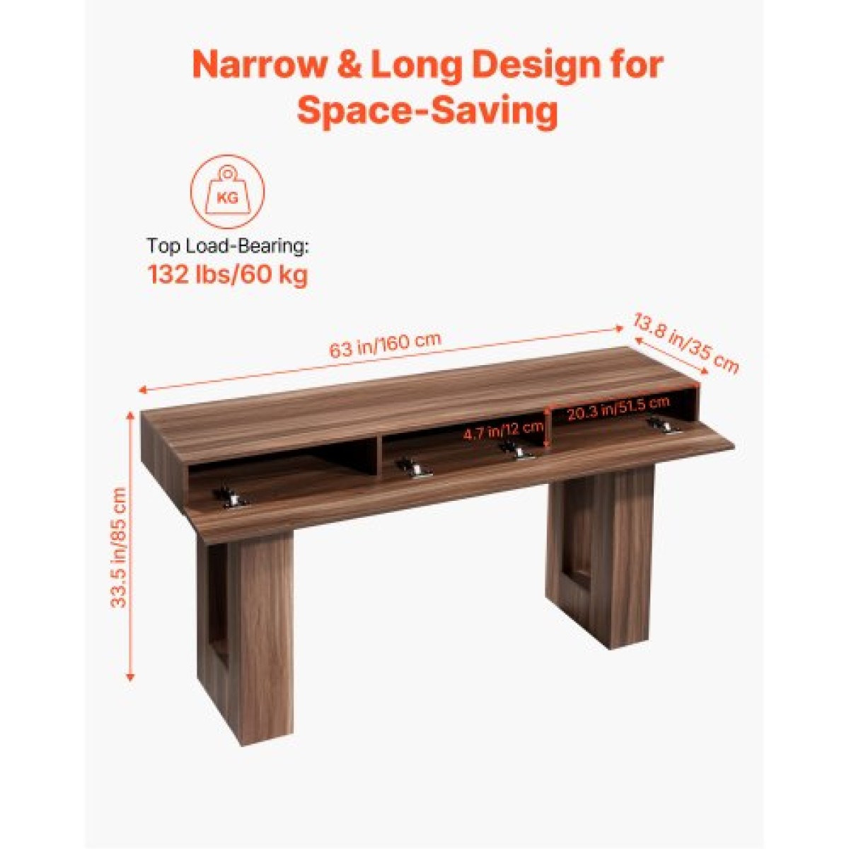 Τραπέζι κονσόλας VEVOR 160 cm, Γραφείο αγροικίας Πίσω από τον καναπέ, Ξύλινο Ορθογώνιο Γραφείο Είσοδος, Στενό Μακρύ Καναπέ Τραπέζι Accent Stand για διάδρομο, Υπνοδωμάτιο, Σαλόνι, Φουαγιέ, Εύκολη συναρμολόγηση, Καφέ