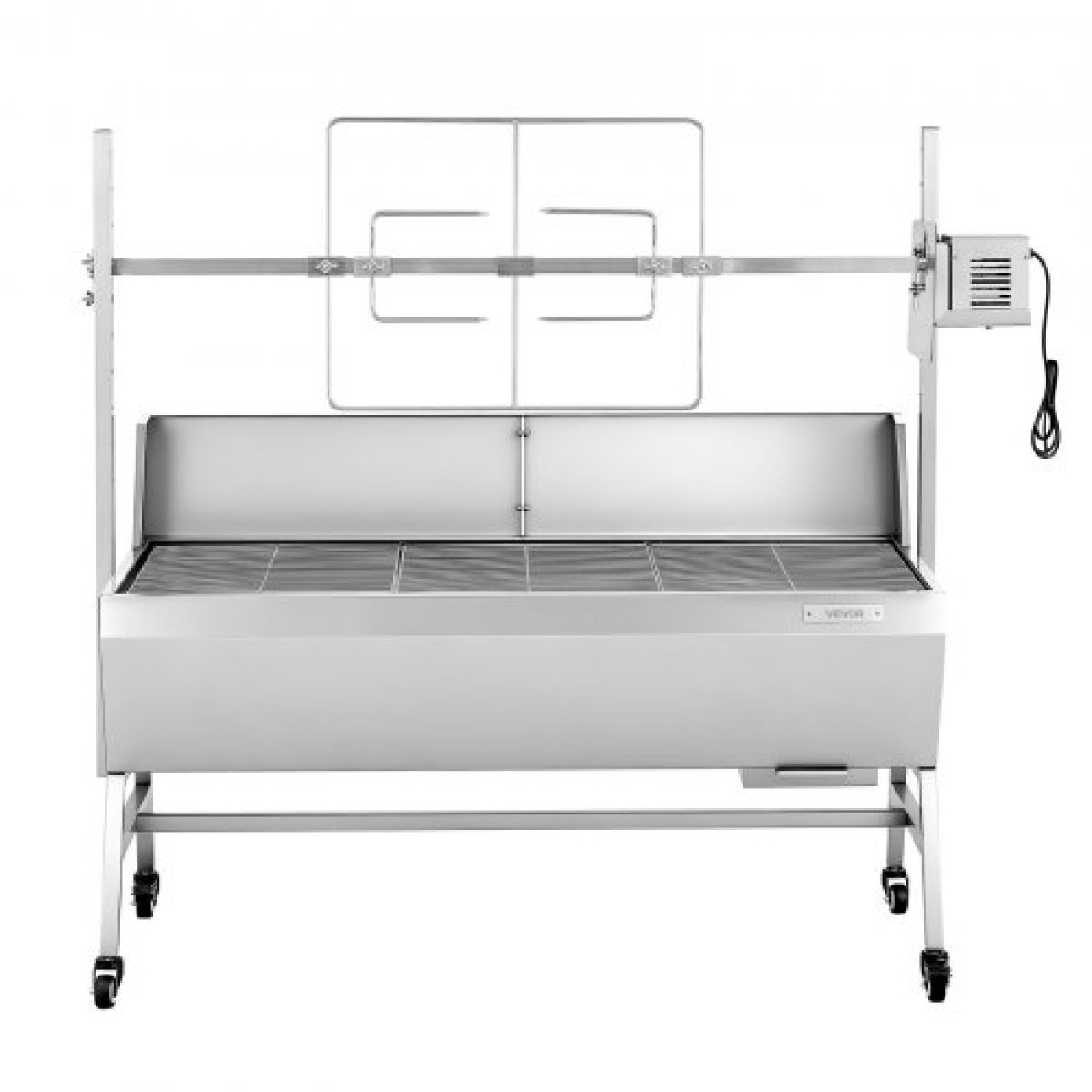 Ψητοπωλείο VEVOR, ψηστιέρα ψησίματος 38W BBQ εξωτερικού χώρου, Ψητό σούβλας με κάρβουνο με χωρητικότητα 60 κιλών, ρόδες & ύψος 4 επιπέδων, κιτ ψησίματος ψησίματος από ανοξείδωτο ατσάλι για υπαίθριο κάμπινγκ