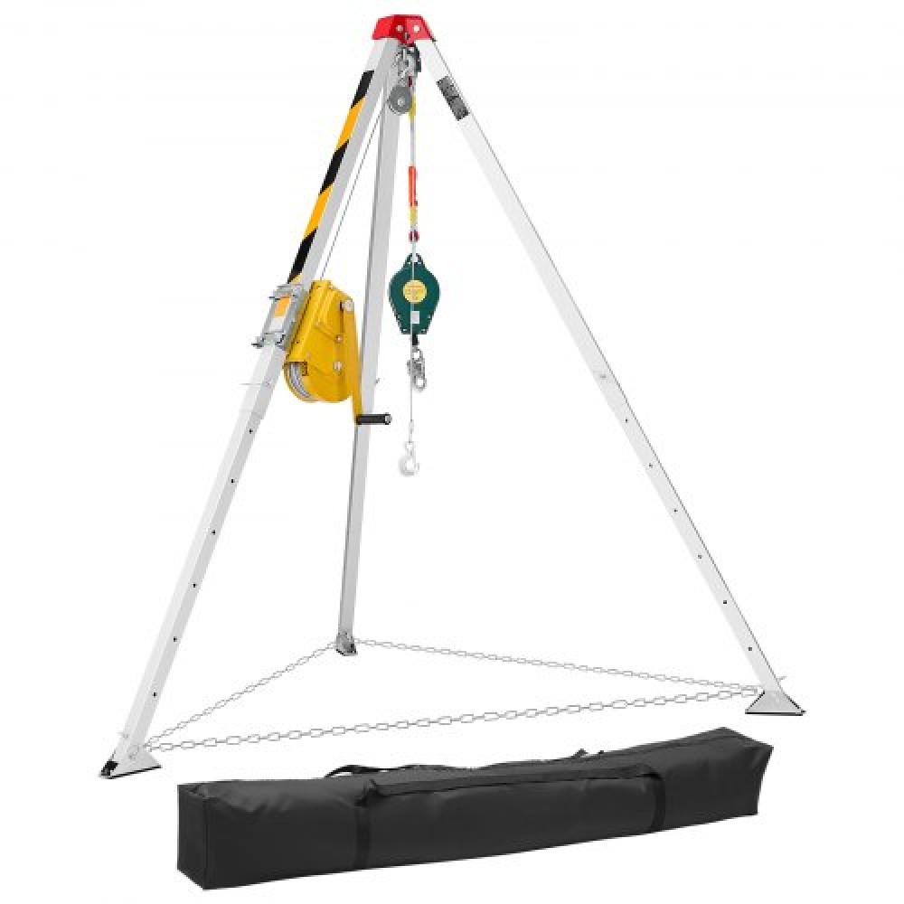 VEVOR Confined Space Tripod Kit, Heavy Duty Rescue Tripod Lifting Hoist Βαρούλκο 816 kg, ρυθμιζόμενα πόδια 1,25 m, φορητό κιτ καλωδίου 19,8 m, προστασία από πτώση 10 m, Ύψος εργασίας 1,34-2,15 m