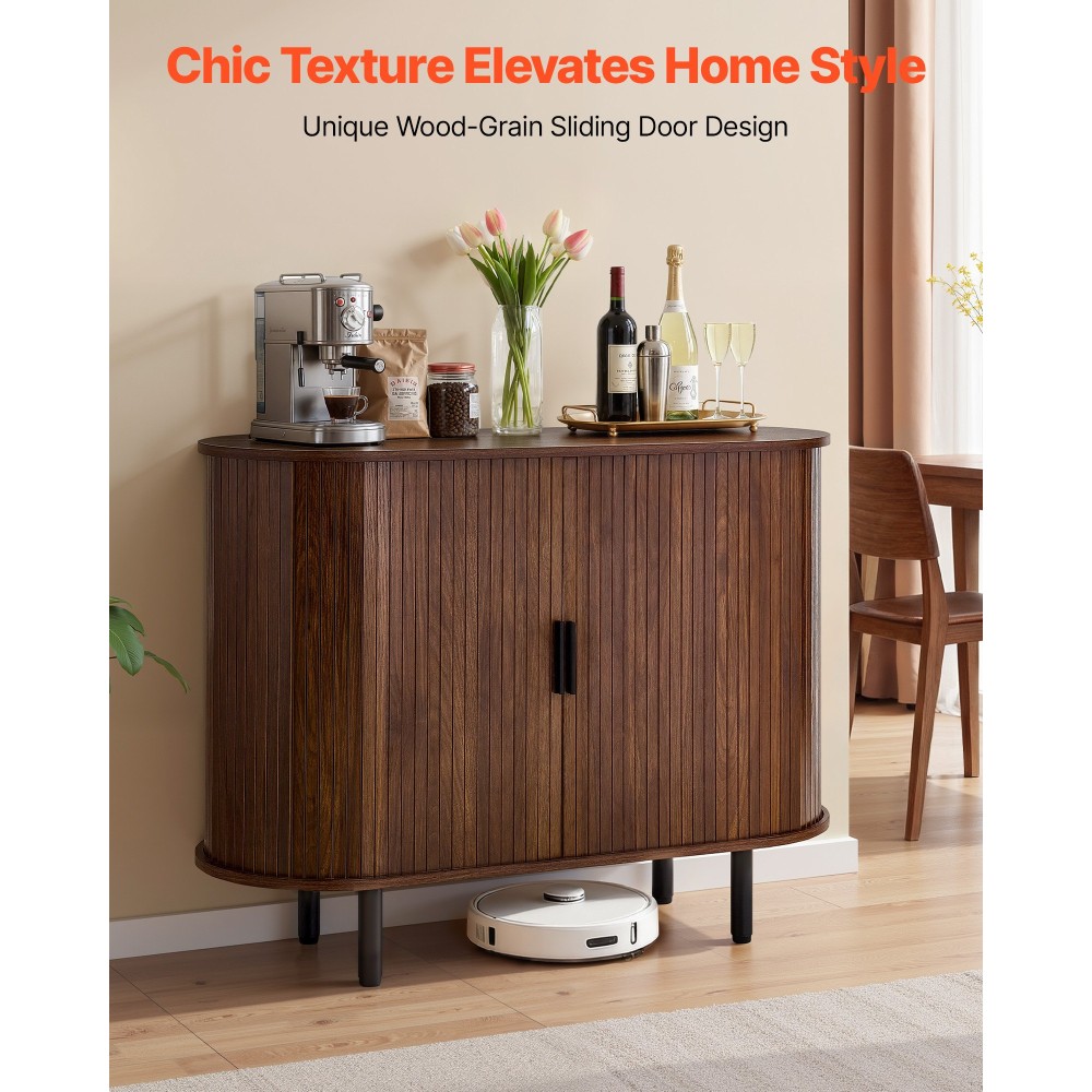 Έπιπλο VEVOR Coffee Bar, Τραπέζι Coffee Bar Fluted Mid Century, Ντουλάπα σε μπουφέ με 2 συρόμενες πόρτες, μπουφές μπουφέ για σαλόνι, είσοδος, κουζίνα, 100 x 40 x 75 cm, καρυδιά