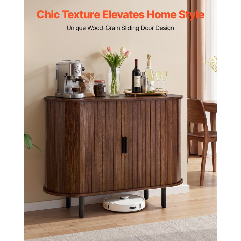Έπιπλο VEVOR Coffee Bar, Τραπέζι Coffee Bar Fluted Mid Century, Ντουλάπα σε μπουφέ με 2 συρόμενες πόρτες, μπουφές μπουφέ για σαλόνι, είσοδος, κουζίνα, 100 x 40 x 75 cm, καρυδιά