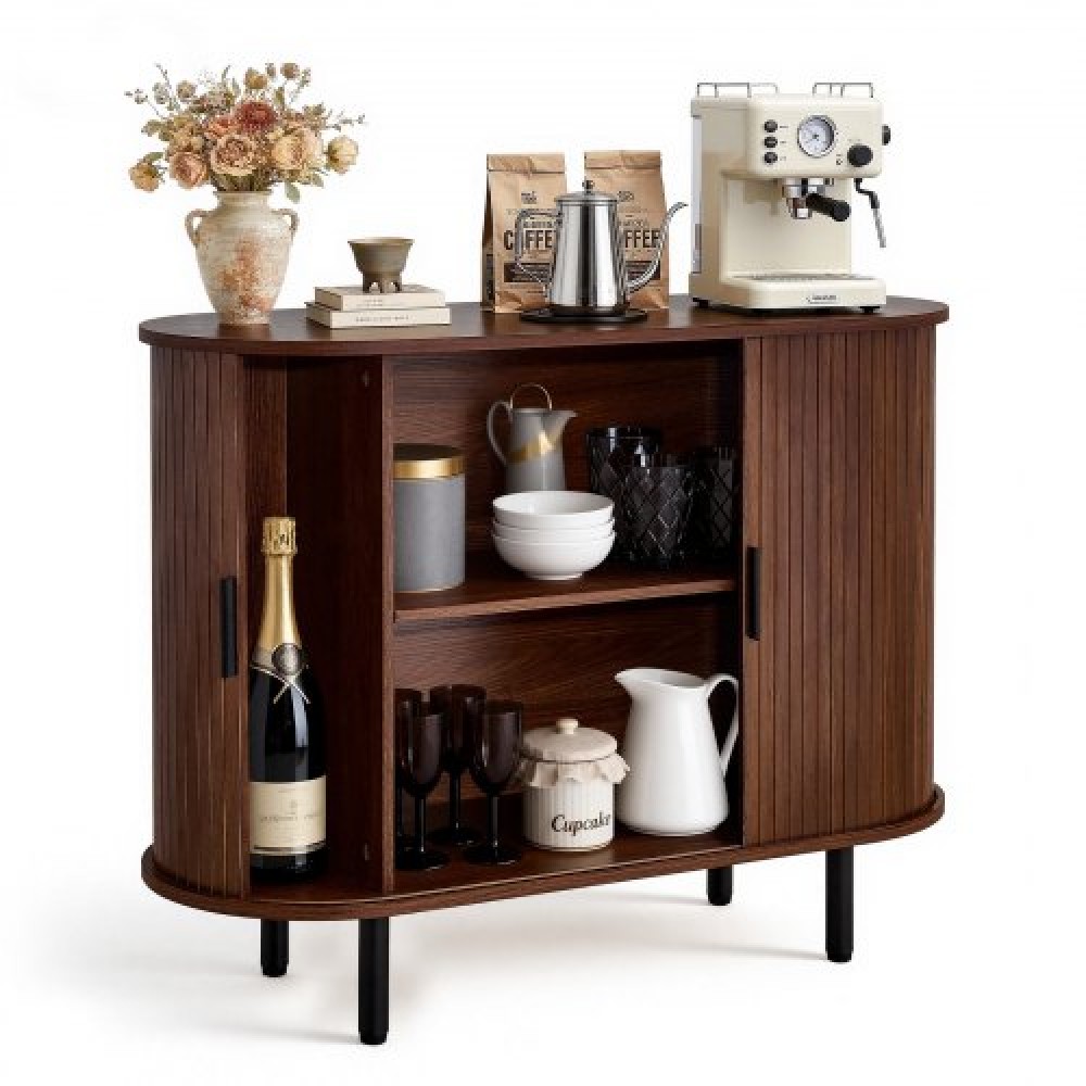 Έπιπλο VEVOR Coffee Bar, Τραπέζι Coffee Bar Fluted Mid Century, Ντουλάπα σε μπουφέ με 2 συρόμενες πόρτες, μπουφές μπουφέ για σαλόνι, είσοδος, κουζίνα, 100 x 40 x 75 cm, καρυδιά