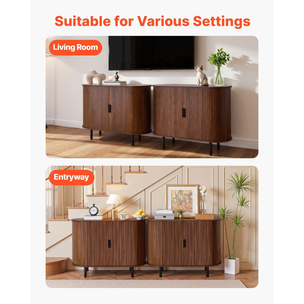 Έπιπλο VEVOR Coffee Bar, Τραπέζι Coffee Bar Fluted Mid Century, Ντουλάπα σε μπουφέ με 2 συρόμενες πόρτες, μπουφές μπουφέ για σαλόνι, είσοδος, κουζίνα, 100 x 40 x 75 cm, καρυδιά