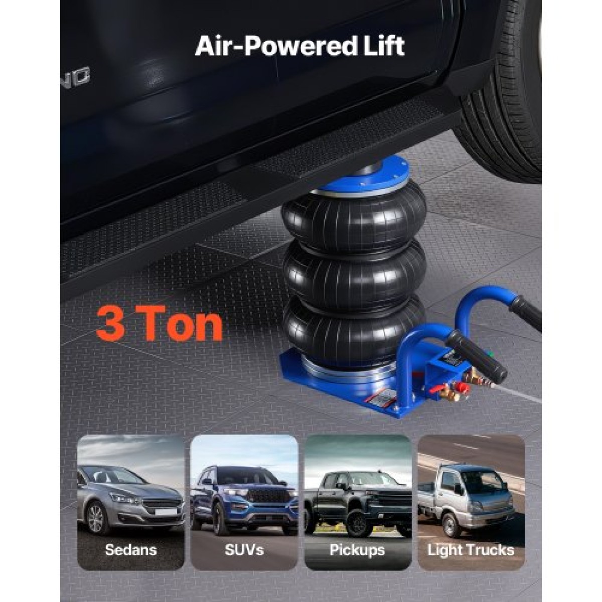 VEVOR Air Jack, 3 Ton Triple Bag Air Jack, Airbag με έξι χαλύβδινους σωλήνες, ανύψωση έως 450 mm, 1-6 s Fast Lifting Pneumatic με κοντές λαβές & λαστιχένιο μαξιλαράκι για αυτοκίνητα, SUV, επισκευή φορτηγών pickup, γκαράζ