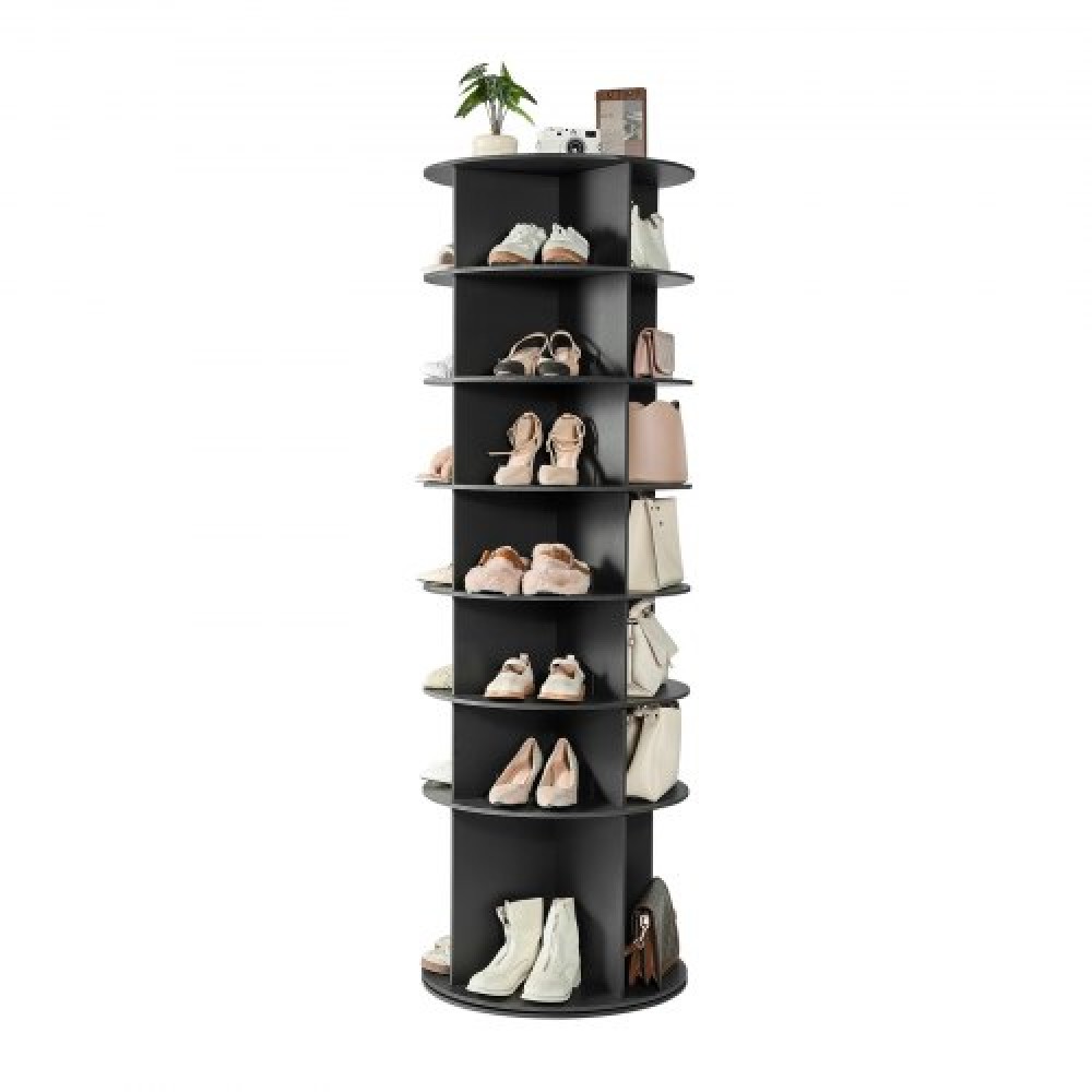 VEVOR 7 Tiers Rotating Shoe Rack Tower, 360° Spinning Shoe Rack, Revolving Storage Round Carousel Display, Freestanding Lazy Susan Organizer Display for Bedroom, Living Room, Entryway, Closet, Black