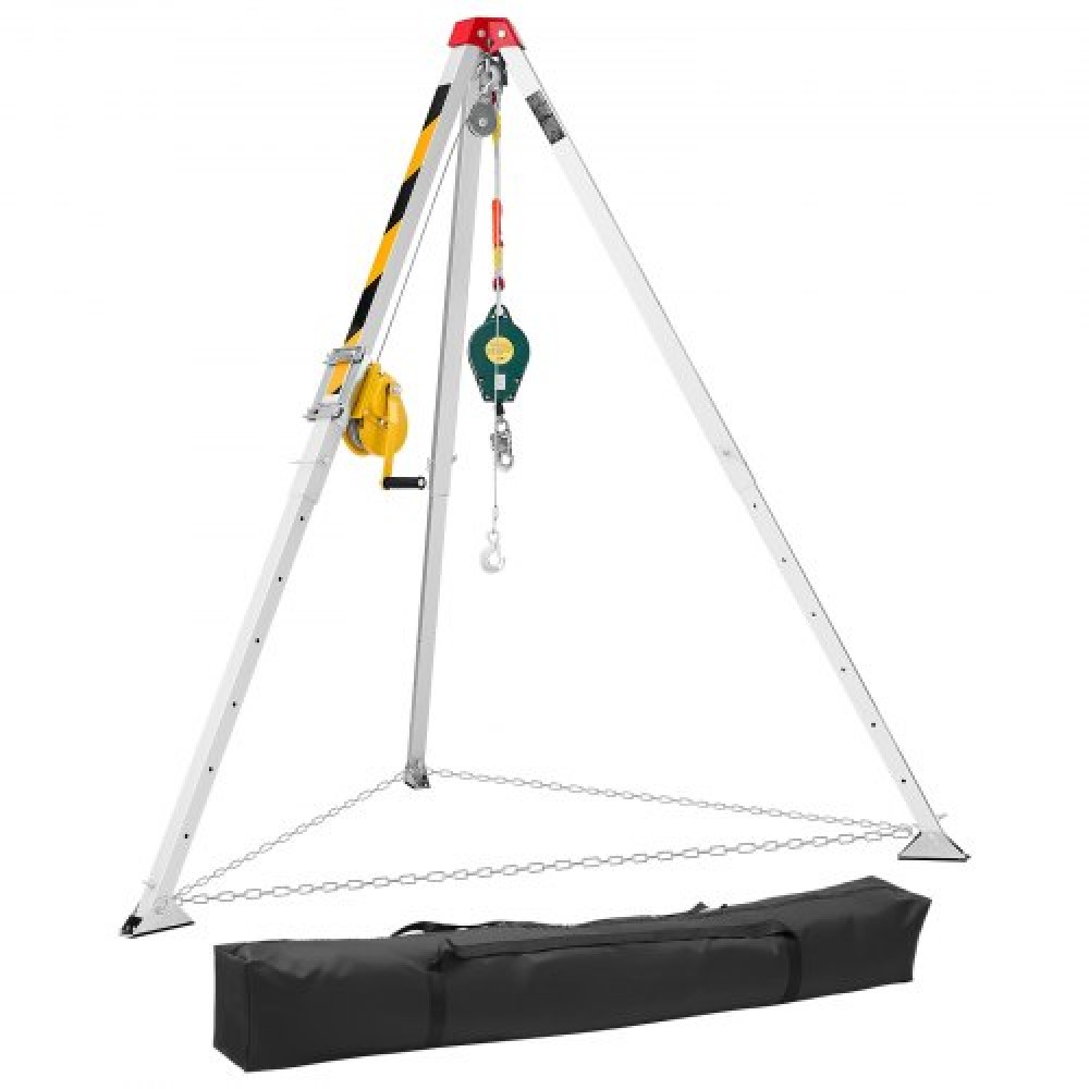 VEVOR Confined Space Tripod Kit, Heavy Duty Rescue Tripod Lifting Hoist Βαρούλκο 544 kg, ρυθμιζόμενα πόδια 1,25 m, φορητό κιτ καλωδίου 19,8 m, προστασία από πτώση 10 m, Ύψος εργασίας 1,34-2,15 m