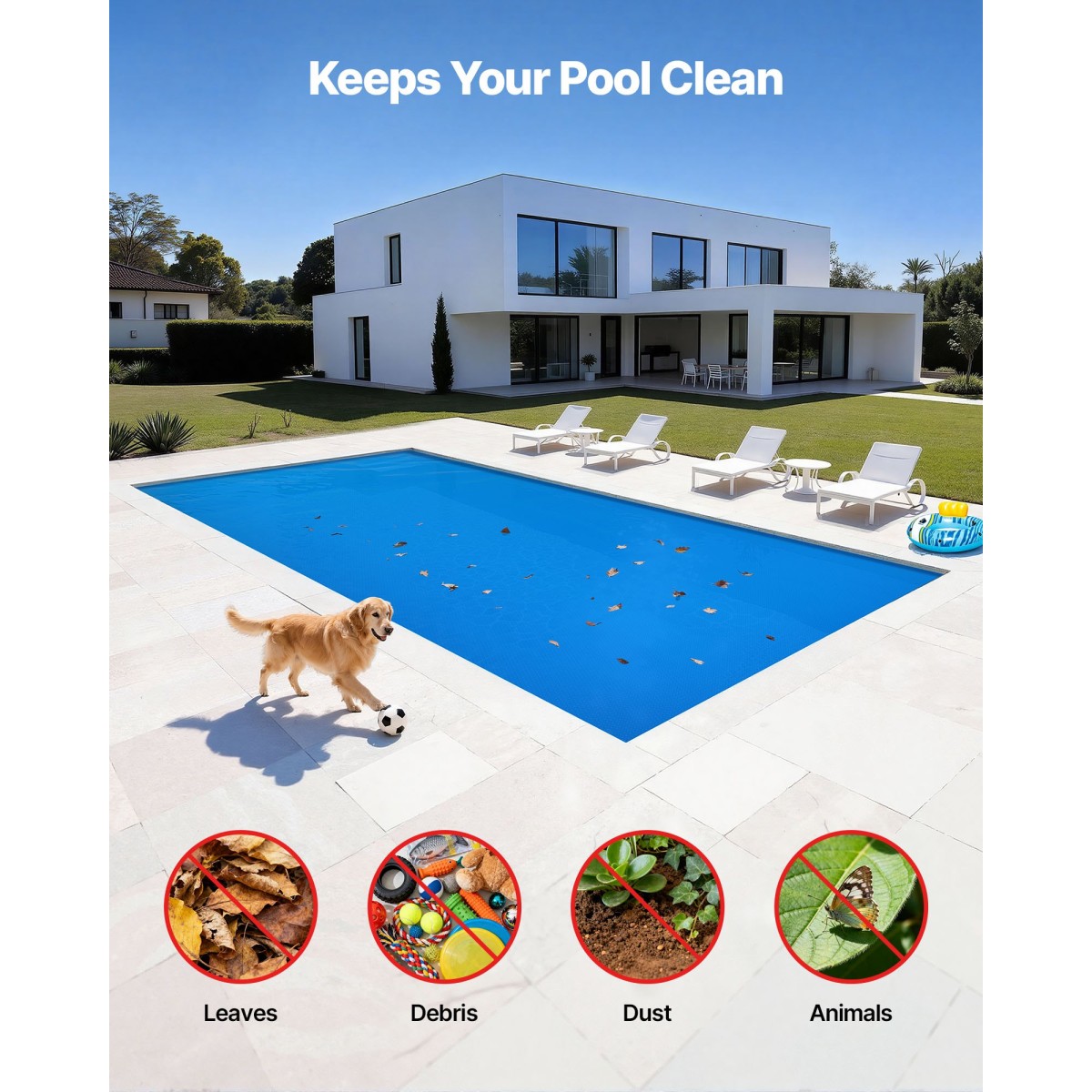 VEVOR Solar Pool Cover, 10,97 x 5,49m Rectangle Pool Bubble Cover, 8 Mil Pools Solar Blanket with Bubble & PE Υλικό, Ημέρα Απορρόφηση Θερμότητας, Διατήρηση Θερμότητας τη νύχτα, Ηλιακά Καλύμματα Διατήρησης Θερμότητας, Μπλε