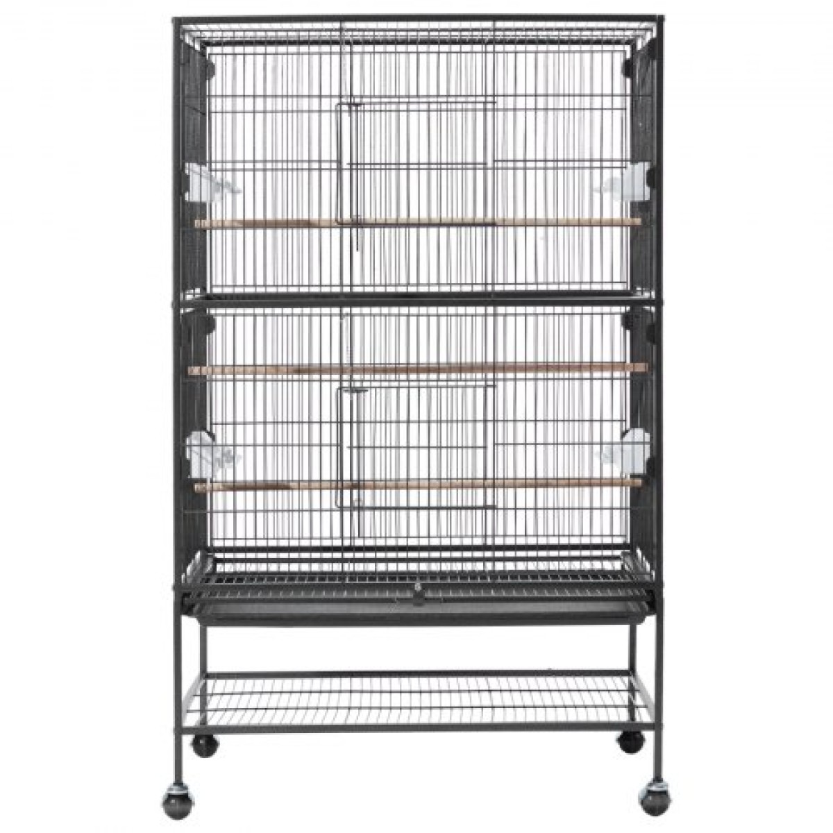 VEVOR Bird Cage, 800 x 520 x 1320 mm, Επίπεδη κορυφή, Κλουβί πτήσης από σφυρήλατο σίδερο με κούρνιες, συρόμενος δίσκος και πλαστικοί τροφοδότες, τροχίσκοι, για παπαγάλους, μπλε βυζιά, κοκατίλ, καναρινιές και παπαγαλάκια μοναχών
