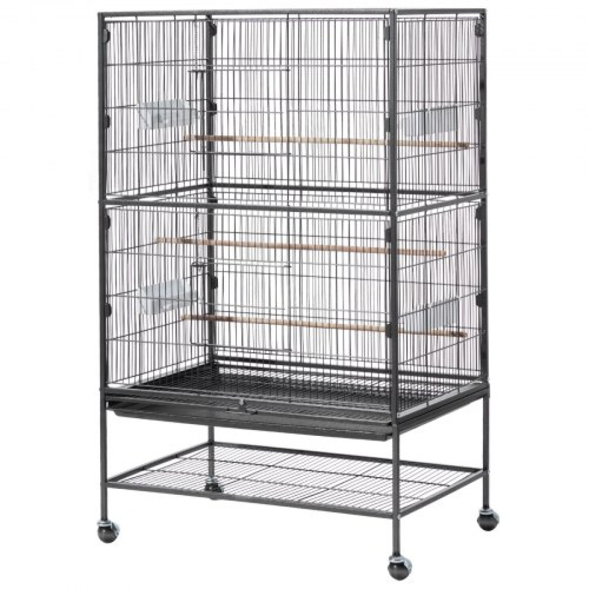 VEVOR Bird Cage, 800 x 520 x 1320 mm, Επίπεδη κορυφή, Κλουβί πτήσης από σφυρήλατο σίδερο με κούρνιες, συρόμενος δίσκος και πλαστικοί τροφοδότες, τροχίσκοι, για παπαγάλους, μπλε βυζιά, κοκατίλ, καναρινιές και παπαγαλάκια μοναχών