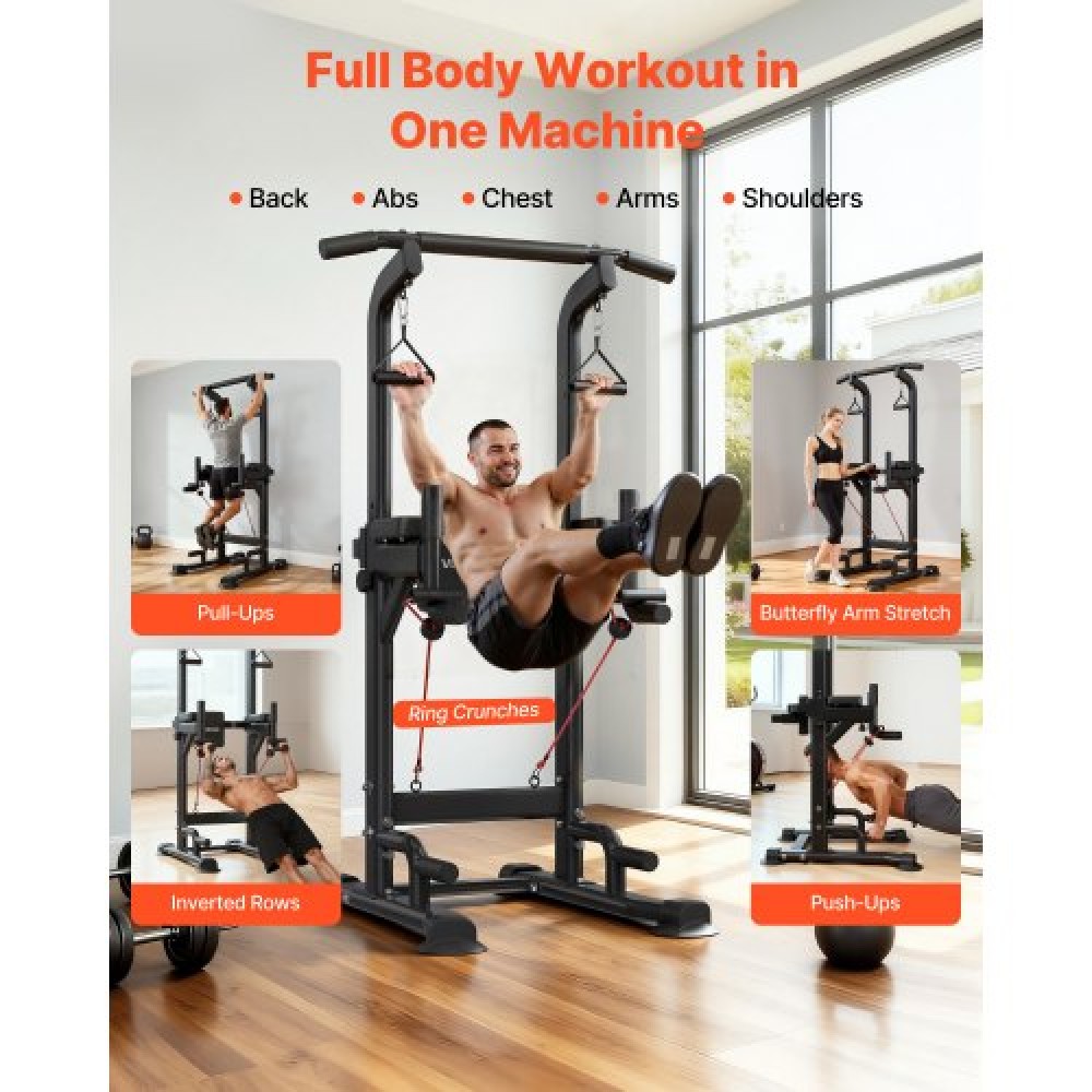 VEVOR Pull Up Bar, 150kg Power Tower Dip Station, Workout Dip Station με σταθερή βάση σε σχήμα H και μαξιλαράκι πλάτης, ρυθμιζόμενο ύψος 12 επιπέδων χωρίς όρθια μπάρα Chin Up για την πλάτη, 4 επίπεδα ρυθμιζόμενο μαξιλαράκι πλάτης