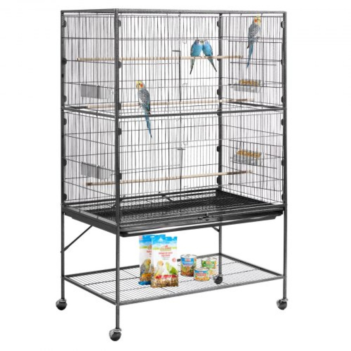 Κλουβί πουλιών VEVOR, 930 x 580 x 1510 mm, Επίπεδη κορυφή, Κλουβί πτήσης από σφυρήλατο σίδερο με κούρνιες, συρόμενος δίσκος και πλαστικοί τροφοδότες, για Μπλε βυζιά, Cockatiel, Canary, Monk Parakeet, African Grey Parrot