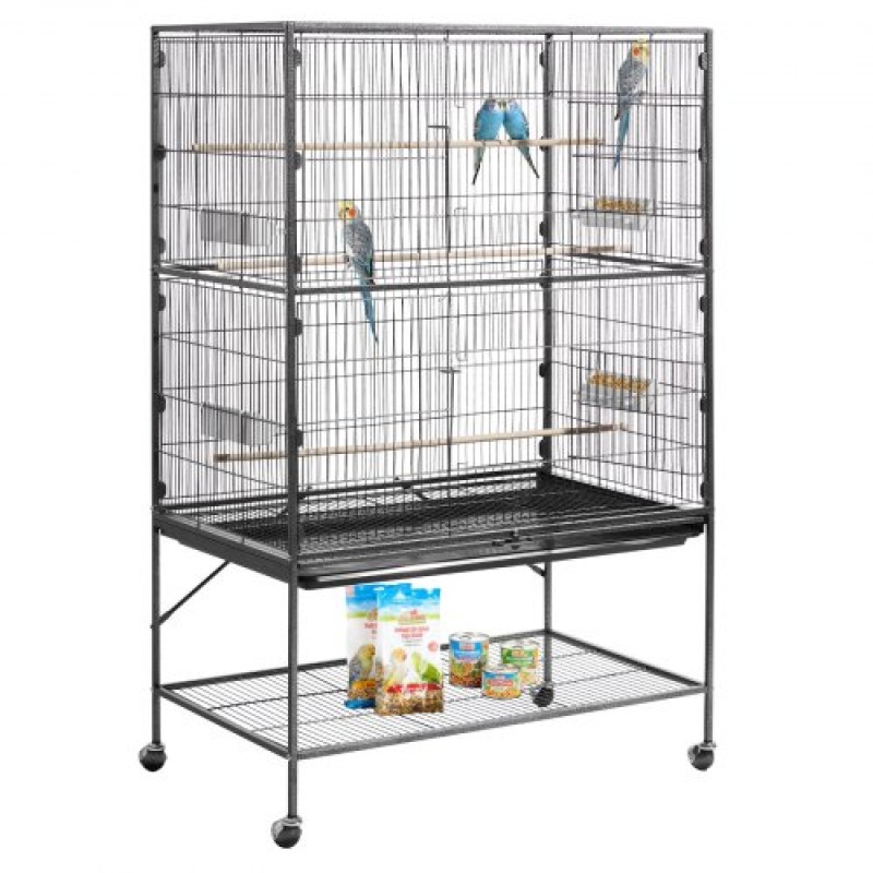 VEVOR Bird Cage, 930 x 580 x 1510 mm, Flat Top, Wrought Iron Bird Flight Cage with Perches, Slide-Out Tray and Plastic Feeders, for Blue Tit, Cockatiel, Canary, Monk Parakeet, African Grey Parrot