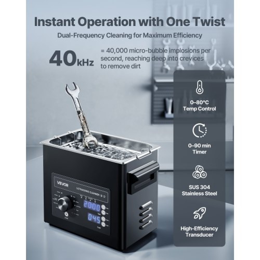 VEVOR 3L Ultrasonic Cleaner, Professional Ultrasonic Cleaner Machine with Knob Control, Stainless Steel Cleaning Machine with Basket and Cleaning Ball, for Watches, Razors, Jewelry, Coins and More