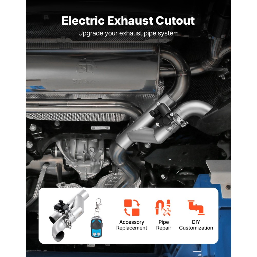 VEVOR Electric Exhaust Cutout, 63,5 mm γενικής χρήσης ανοξείδωτο σετ βαλβίδας εξαγωγής με κιτ τηλεχειριστηρίου ενός ελεγκτή, βαλβίδα αποκοπής, σωλήνα Y, τηλεχειριστήριο & κιβώτιο, ταιριάζει σε φορτηγά, σεντάν, σπορ αυτοκίνητα, SUV