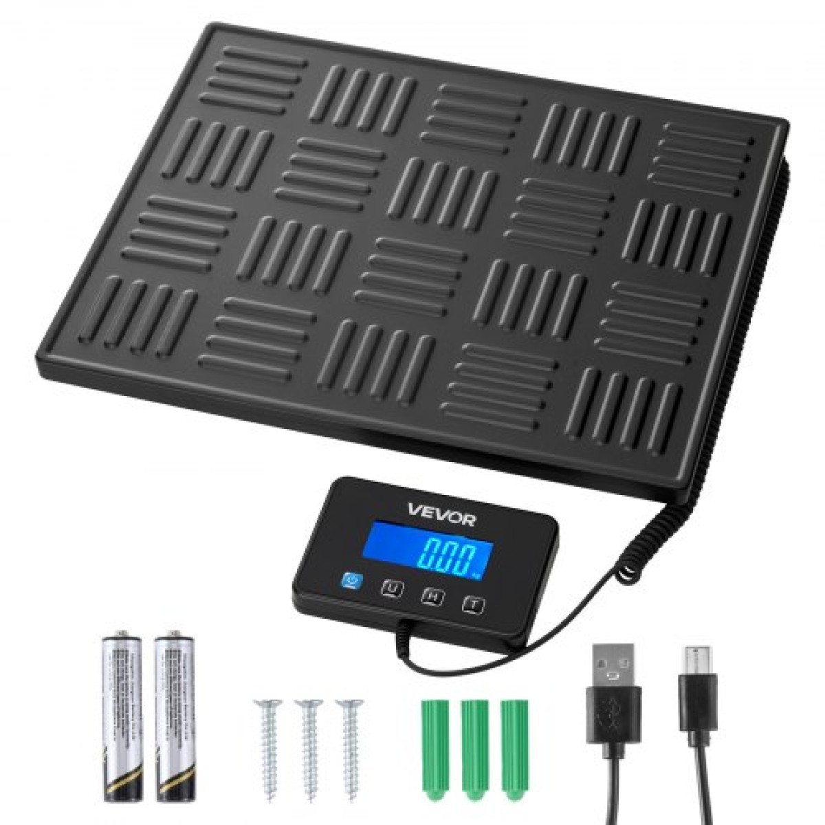 Ψηφιακή ταχυδρομική ζυγαριά VEVOR, 20 g/100 g Διπλής ακρίβειας, Εμπορική ζυγαριά βάρους 300 kg με λειτουργία Hold/Tare & οθόνη LCD, Κατάλληλη για πακέτα, ταχυδρομικά τέλη, αποσκευές, μπαταρία και καλώδιο φόρτισης