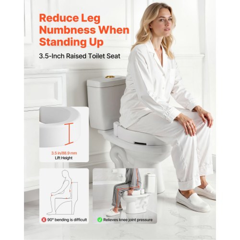VEVOR Raised Toilet Seat, 136.1 kg Load Capacity, 88.9 mm Lift Height, Commode Elevated Toilet Seat Riser with Enlarged Opening for Seniors, Elderly, Handicap, Disabled, and Adults, Fits Round Bowl