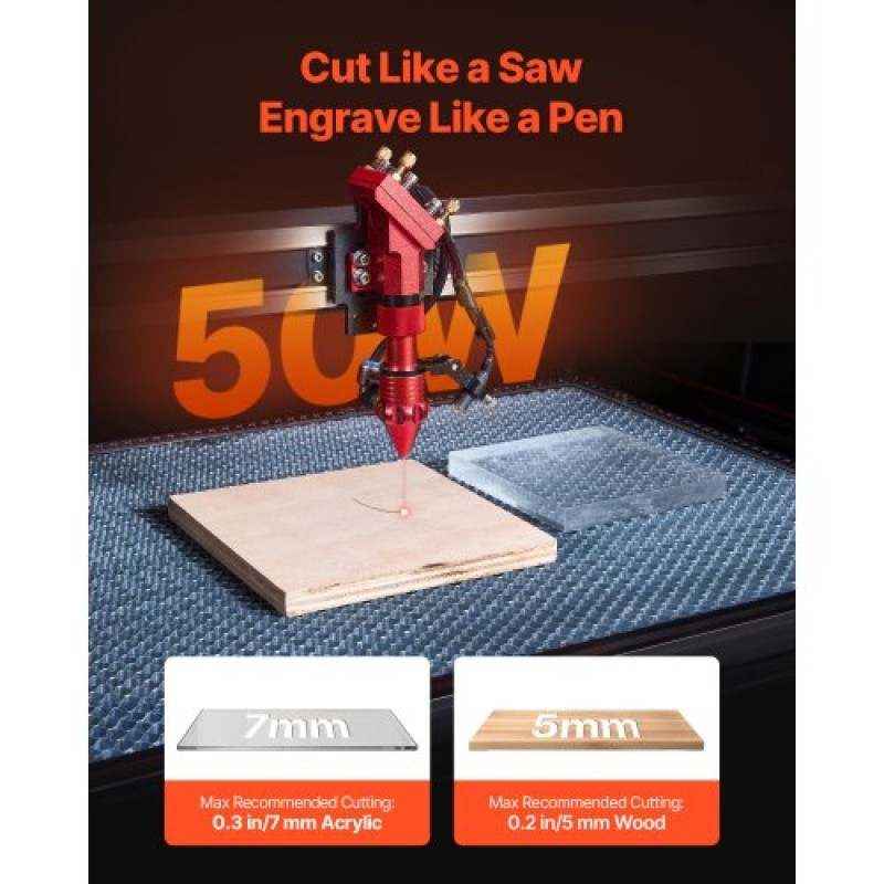 VEVOR 50W CO2 Laser Engraver, 500 x 300 mm, CO2 Laser Engraver Cutter Machine με 4 Way Pass Air Assist, Engraving Machine Cutting, Συμβατό με LightBurn CorelDRAW RDWorks, για Ξύλο Ακρυλικό Γυαλί