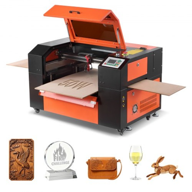 VEVOR 50W CO2 Laser Engraver, 500 x 300 mm, CO2 Laser Engraver Cutter Machine με 4 Way Pass Air Assist, Engraving Machine Cutting, Συμβατό με LightBurn CorelDRAW RDWorks, για Ξύλο Ακρυλικό Γυαλί