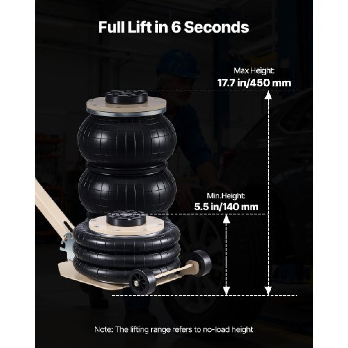 VEVOR Air Jack, Air Jack Triple Bag 3 Ton, Airbag με έξι χαλύβδινους σωλήνες, ανύψωση έως 450 mm, 1-6 s Fast Lifting Pneumatic με ρυθμιζόμενη μακριά λαβή & ελαστικό μαξιλαράκι για αυτοκίνητα, SUV, Pickup Trucks Επισκευή