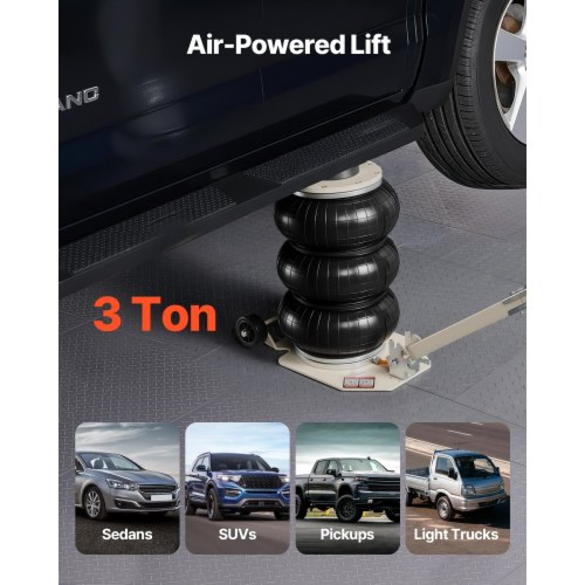 VEVOR Air Jack, Air Jack Triple Bag 3 Ton, Airbag με έξι χαλύβδινους σωλήνες, ανύψωση έως 450 mm, 1-6 s Fast Lifting Pneumatic με ρυθμιζόμενη μακριά λαβή & ελαστικό μαξιλαράκι για αυτοκίνητα, SUV, Pickup Trucks Επισκευή
