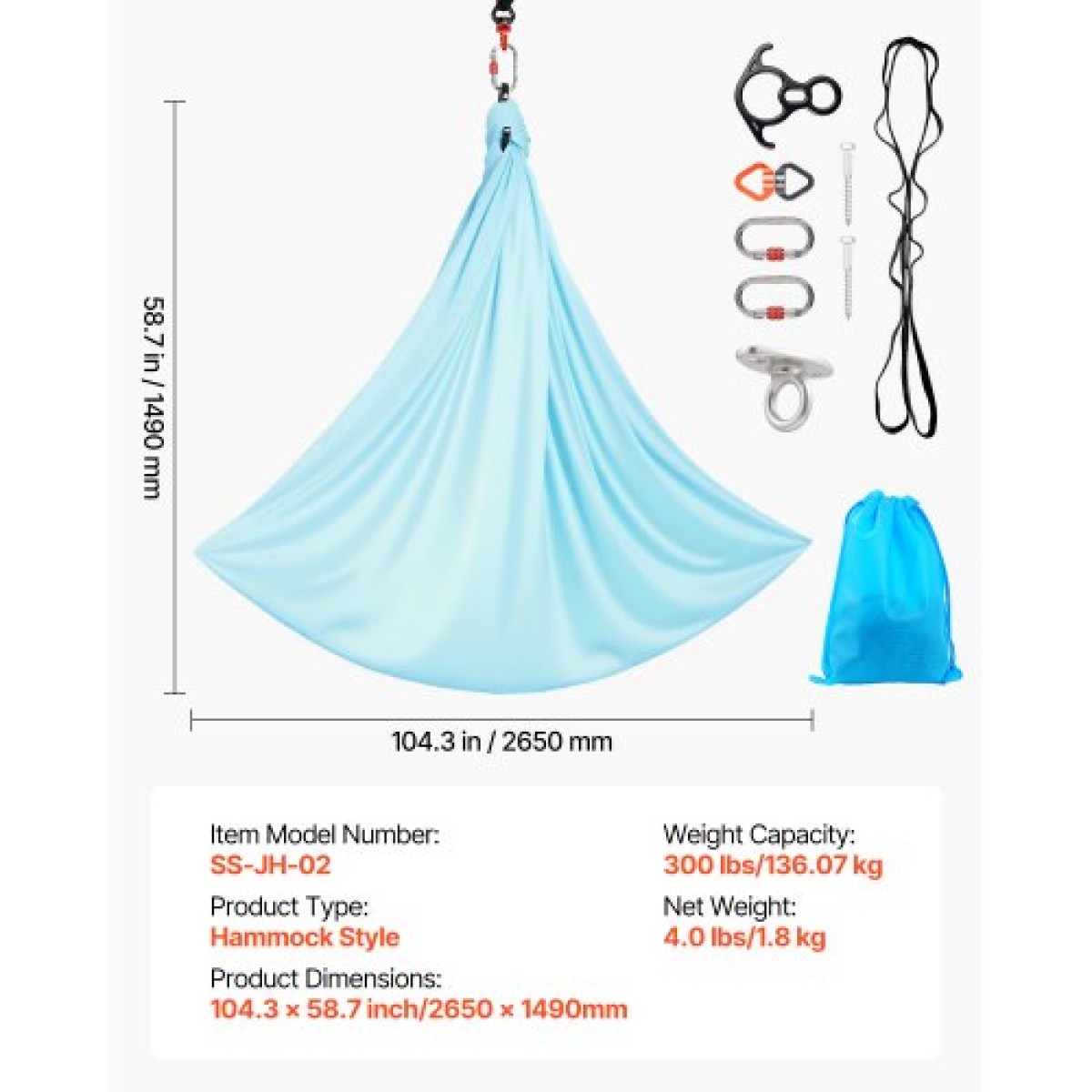 VEVOR Aerial Yoga Hammock, Μέγιστο φορτίο 136,07 kg Aerial Silk, Yoga Swing με νάιλον ύφασμα, Daisy Rope, PE Zipper Bag, Gymnastics Swings Κατάλληλες για άνδρες και γυναίκες, αιώρα και κούνια διπλής λειτουργίας