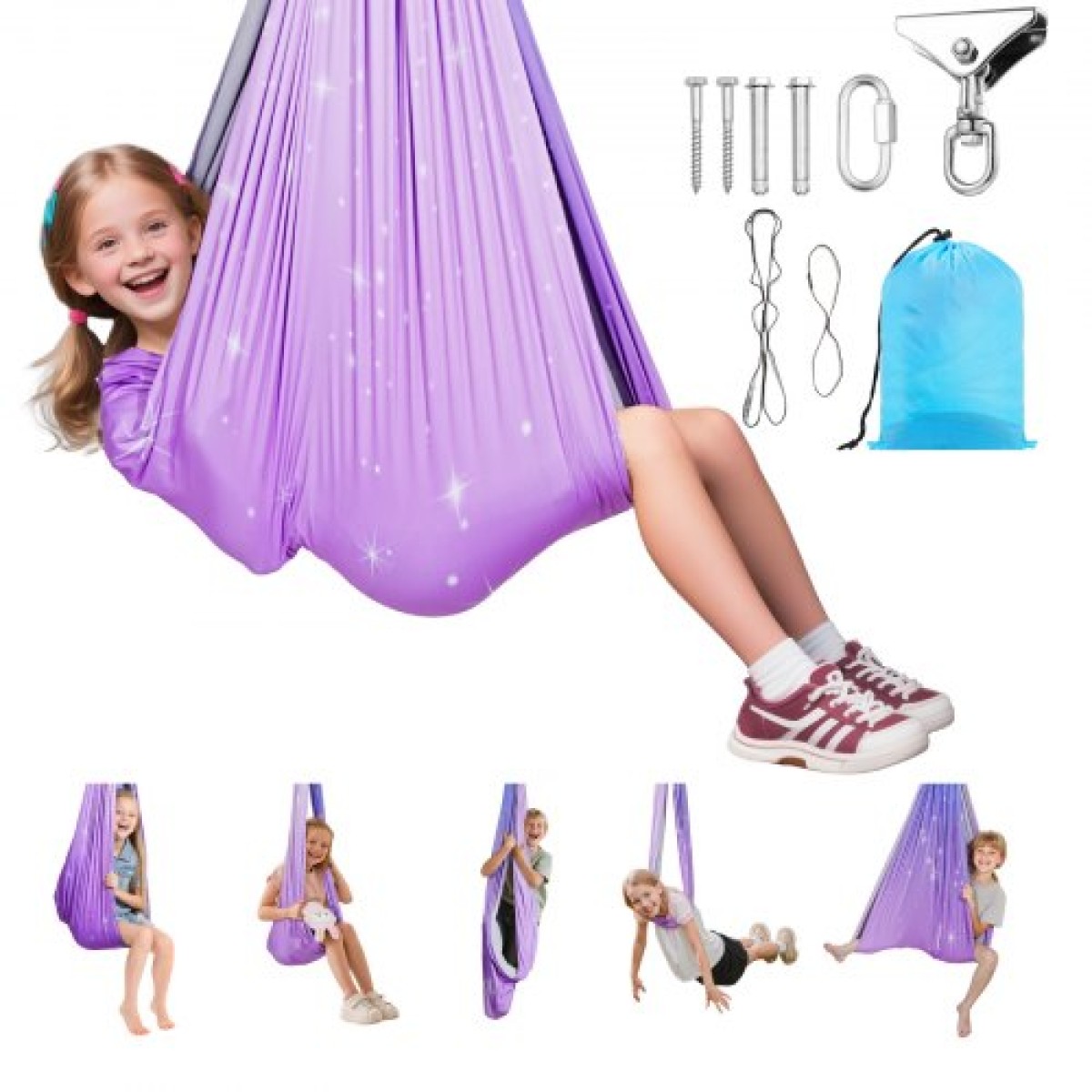 VEVOR Sensory Swing, Αιώρα με Αισθητήρια Διπλής Στρώσης, Κούνια αισθητήρων εσωτερικού & εξωτερικού χώρου με περιστρεφόμενη κρεμάστρα 360°, O-Sling, Χωράει έως 136,07 κιλά, Ρυθμιζόμενη Aerial Yoga, Κούνιες οροφής για παιδιά
