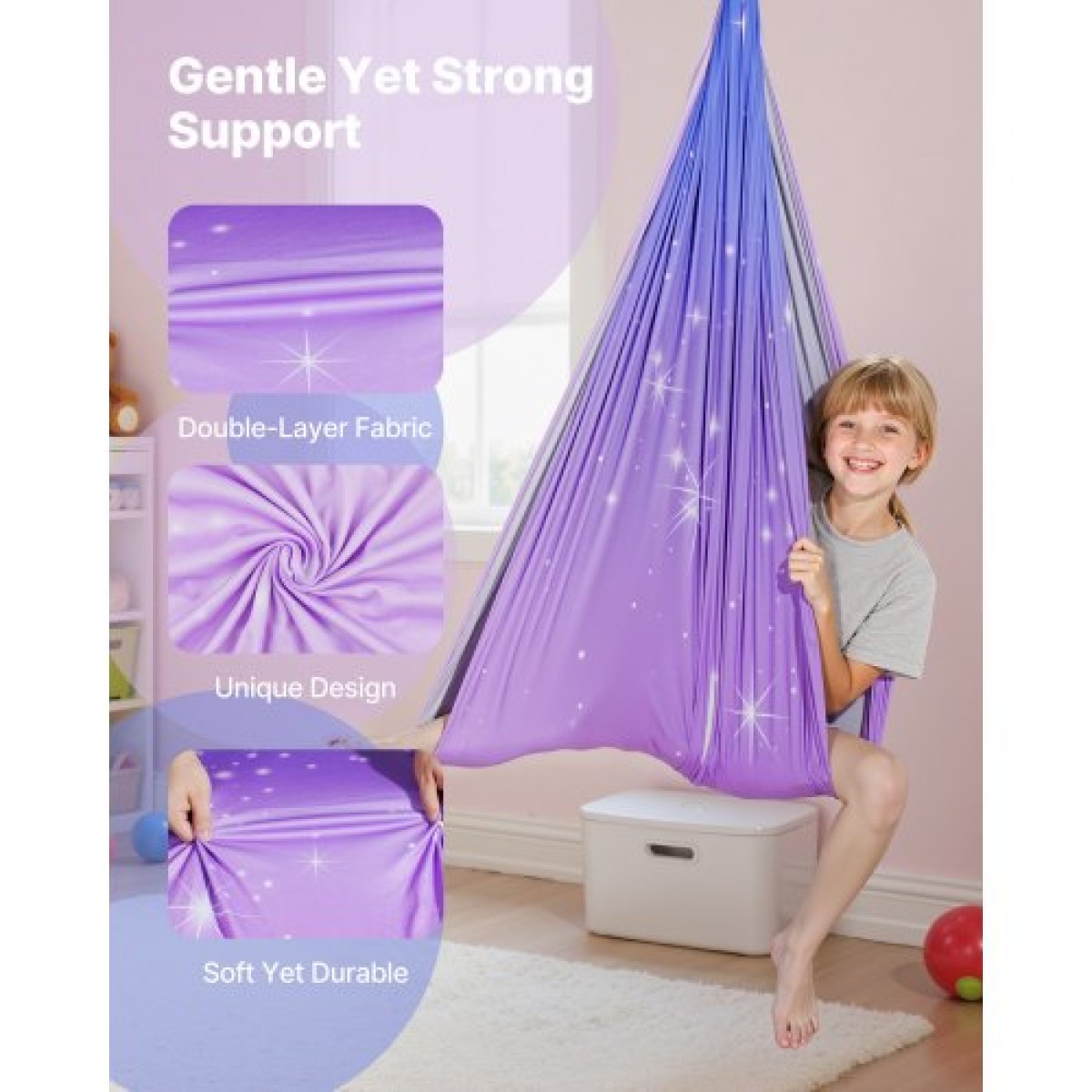 VEVOR Sensory Swing, Αιώρα με Αισθητήρια Διπλής Στρώσης, Κούνια αισθητήρων εσωτερικού & εξωτερικού χώρου με περιστρεφόμενη κρεμάστρα 360°, O-Sling, Χωράει έως 136,07 κιλά, Ρυθμιζόμενη Aerial Yoga, Κούνιες οροφής για παιδιά