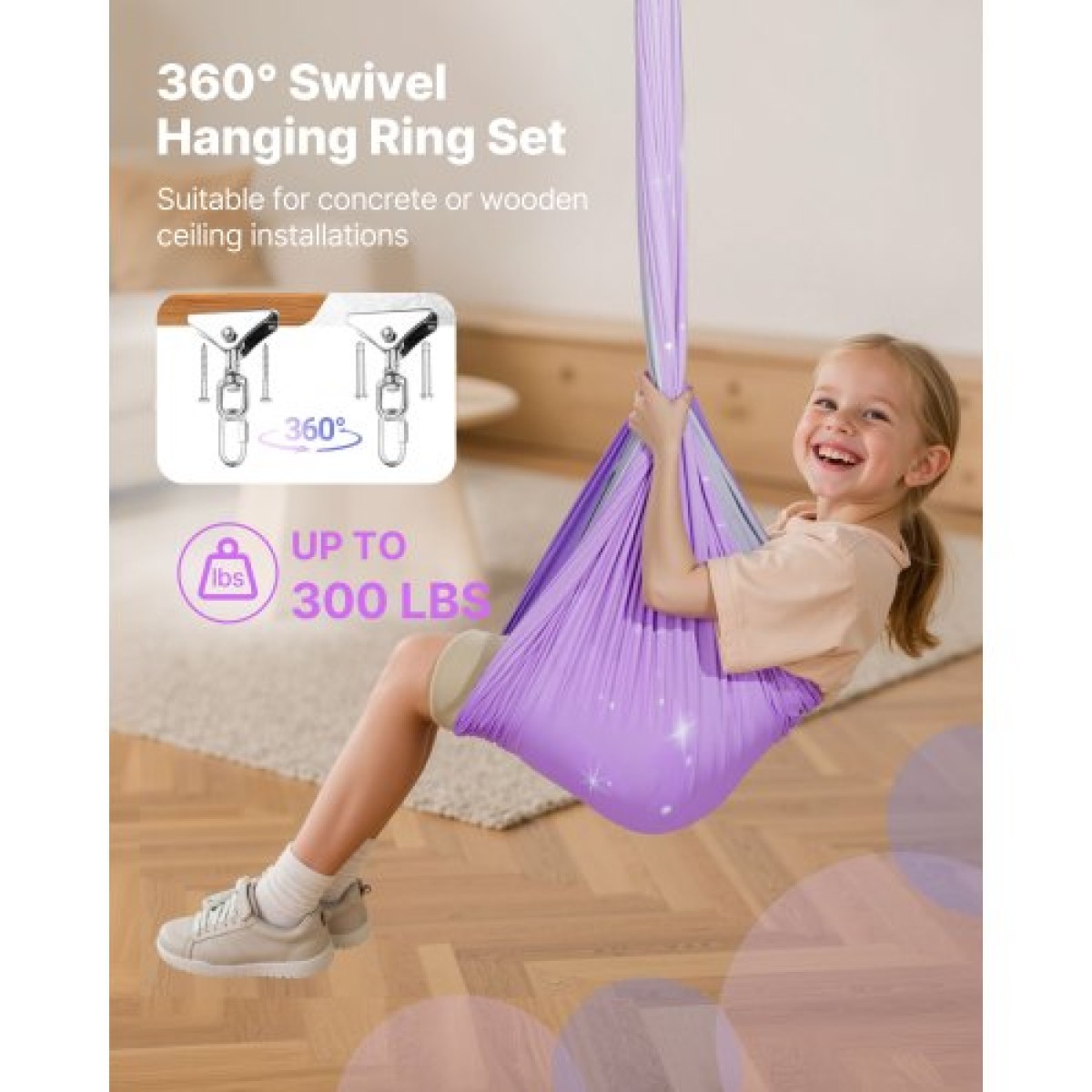 VEVOR Sensory Swing, Αιώρα με Αισθητήρια Διπλής Στρώσης, Κούνια αισθητήρων εσωτερικού & εξωτερικού χώρου με περιστρεφόμενη κρεμάστρα 360°, O-Sling, Χωράει έως 136,07 κιλά, Ρυθμιζόμενη Aerial Yoga, Κούνιες οροφής για παιδιά