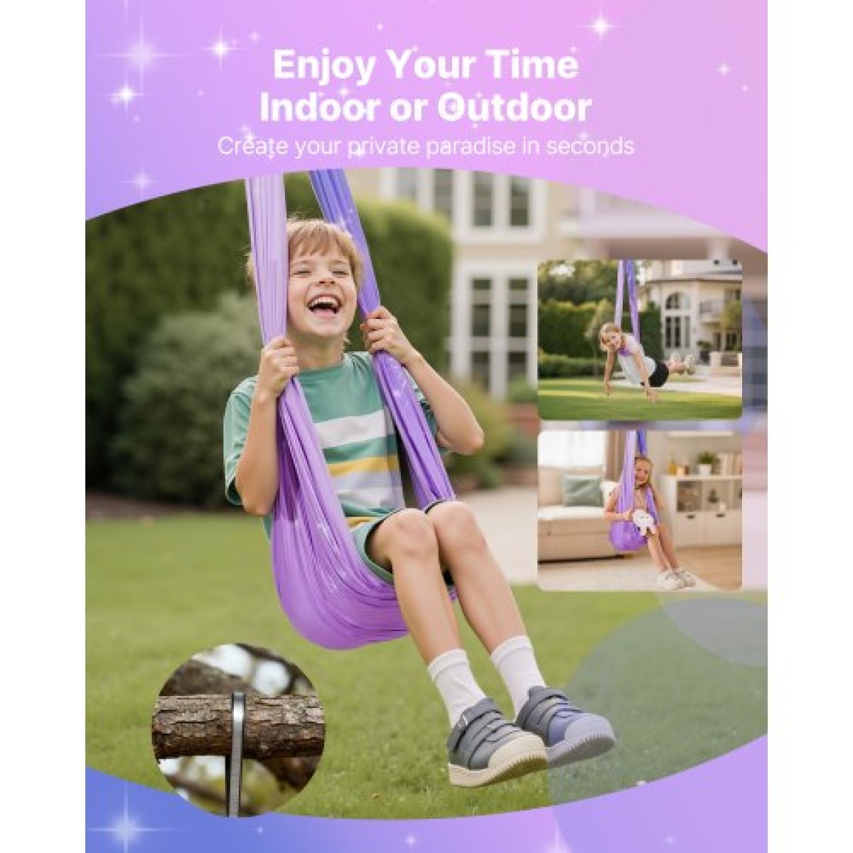 VEVOR Sensory Swing, Αιώρα με Αισθητήρια Διπλής Στρώσης, Κούνια αισθητήρων εσωτερικού & εξωτερικού χώρου με περιστρεφόμενη κρεμάστρα 360°, O-Sling, Χωράει έως 136,07 κιλά, Ρυθμιζόμενη Aerial Yoga, Κούνιες οροφής για παιδιά