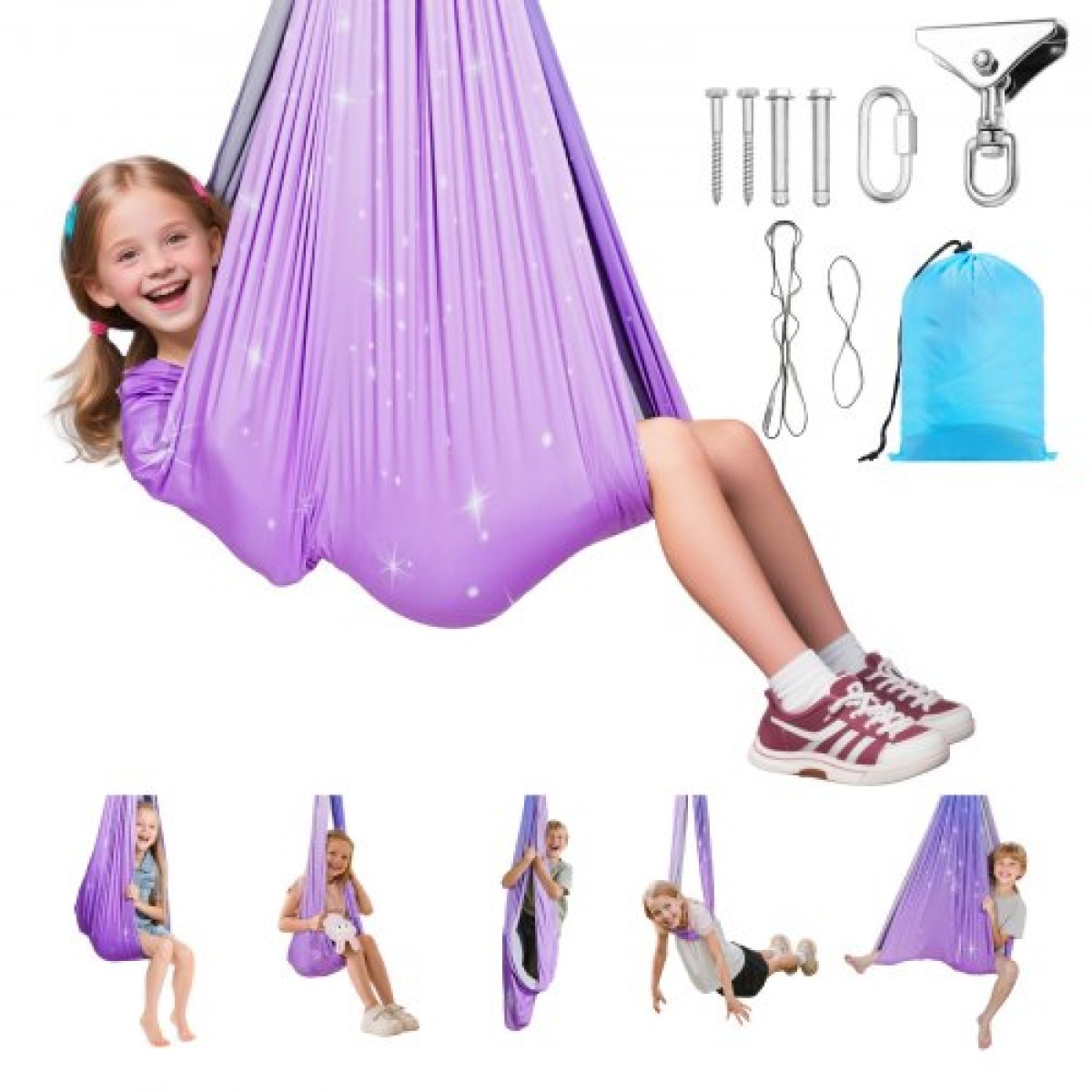 VEVOR Sensory Swing, Αιώρα με Αισθητήρια Διπλής Στρώσης, Κούνια αισθητήρων εσωτερικού & εξωτερικού χώρου με περιστρεφόμενη κρεμάστρα 360°, O-Sling, Χωράει έως 136,07 κιλά, Ρυθμιζόμενη Aerial Yoga, Κούνιες οροφής για παιδιά