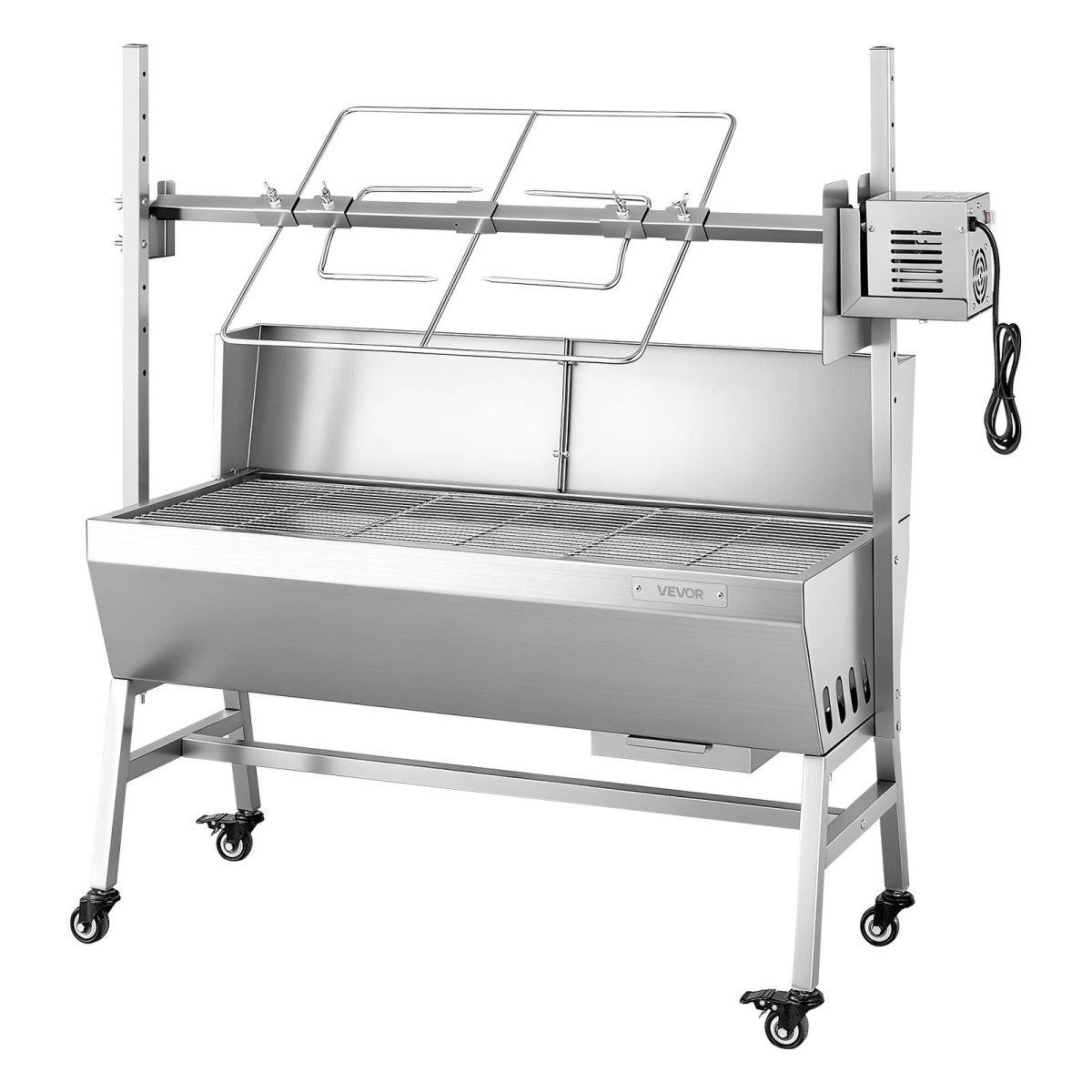 Ψητοπωλείο VEVOR, ψηστιέρα ψησίματος 38 W BBQ εξωτερικού χώρου, Ψητό σούβλας με κάρβουνο με χωρητικότητα 60 κιλών & ύψος 7 επιπέδων, κιτ ψησταριάς ψησίματος από ανοξείδωτο ατσάλι για υπαίθριο κάμπινγκ