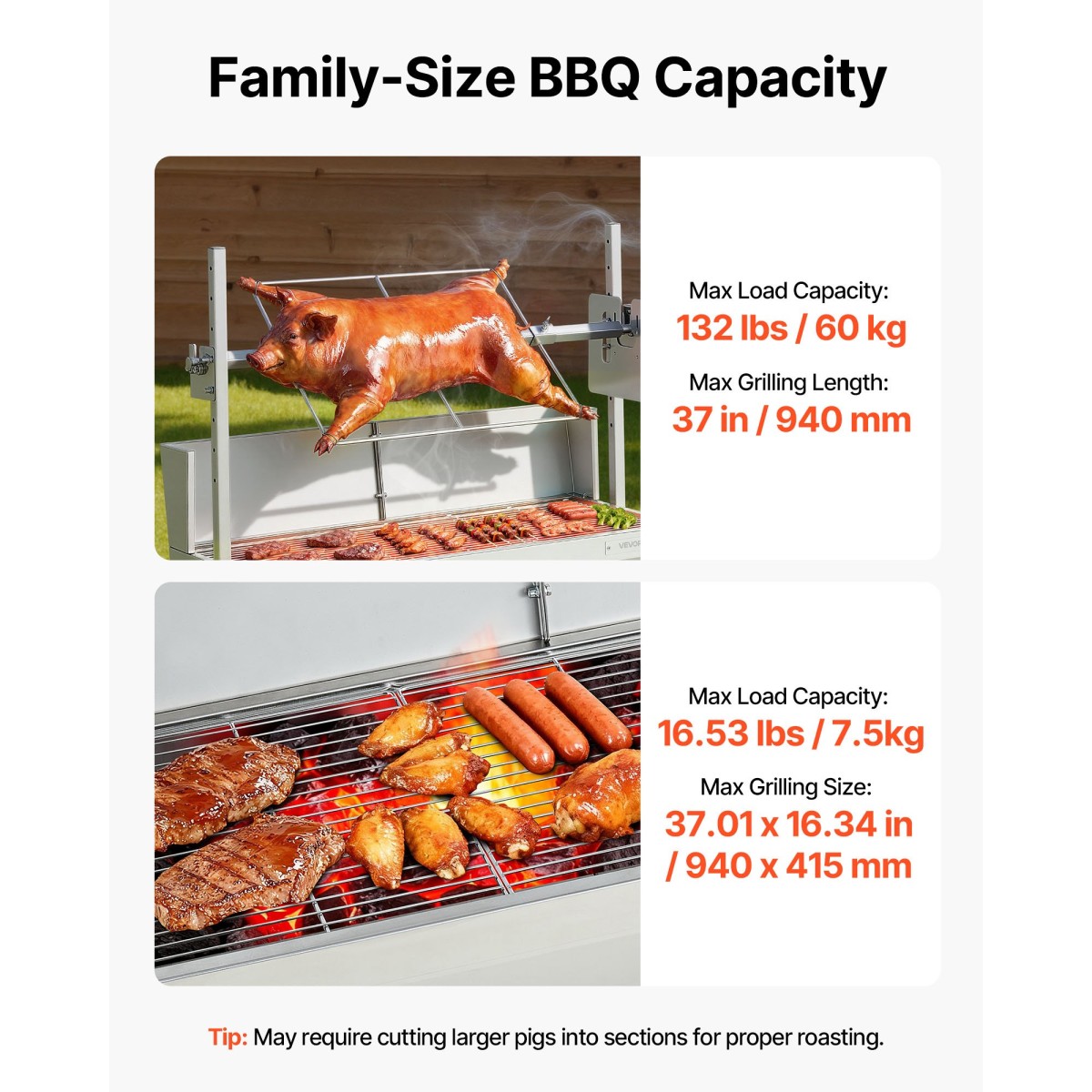 Ψητοπωλείο VEVOR, ψηστιέρα ψησίματος 38 W BBQ εξωτερικού χώρου, Ψητό σούβλας με κάρβουνο με χωρητικότητα 60 κιλών & ύψος 7 επιπέδων, κιτ ψησταριάς ψησίματος από ανοξείδωτο ατσάλι για υπαίθριο κάμπινγκ