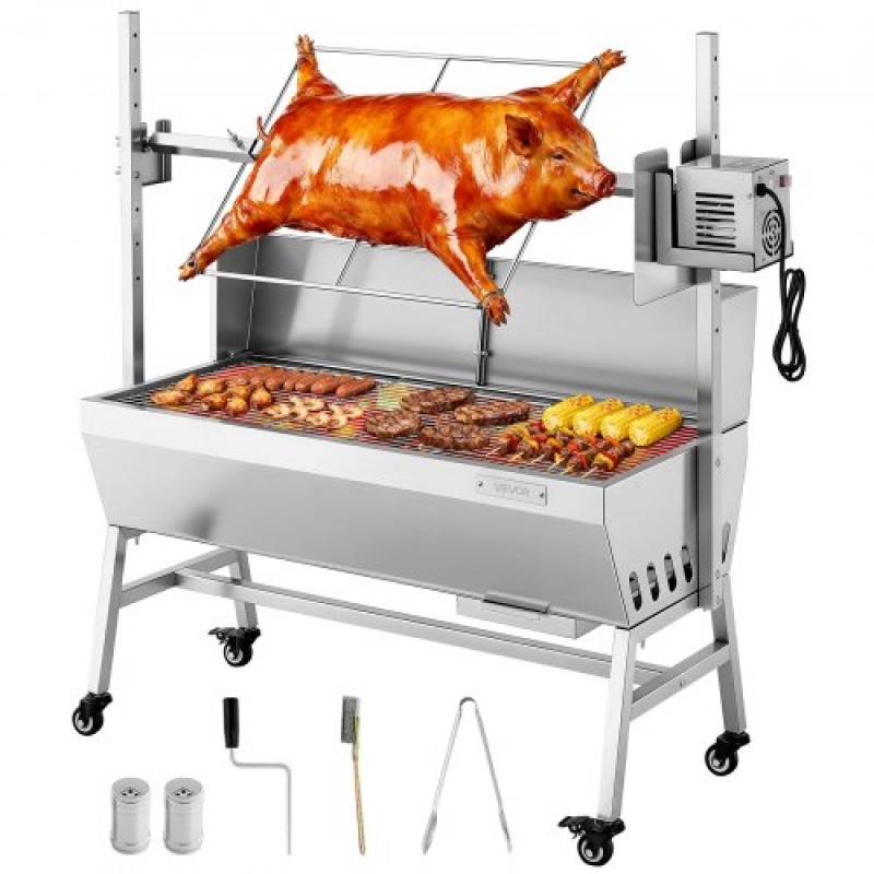 Ψητοπωλείο VEVOR, ψηστιέρα ψησίματος 38 W BBQ εξωτερικού χώρου, Ψητό σούβλας με κάρβουνο με χωρητικότητα 60 κιλών & ύψος 7 επιπέδων, κιτ ψησταριάς ψησίματος από ανοξείδωτο ατσάλι για υπαίθριο κάμπινγκ