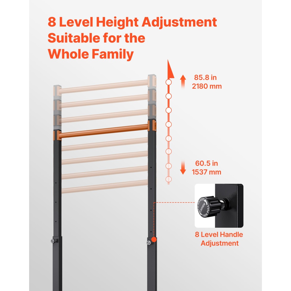 VEVOR Pull Up Bar, Χωρητικότητα 150 kg, φορητό Pullup Bar Station, Pullup Bars Free Standing με δομή H-Frame & Heavy-Duty Steel Tube, 8 Επίπεδα Ρύθμιση ύψους, Gravity Fitness for Arms Back Chest