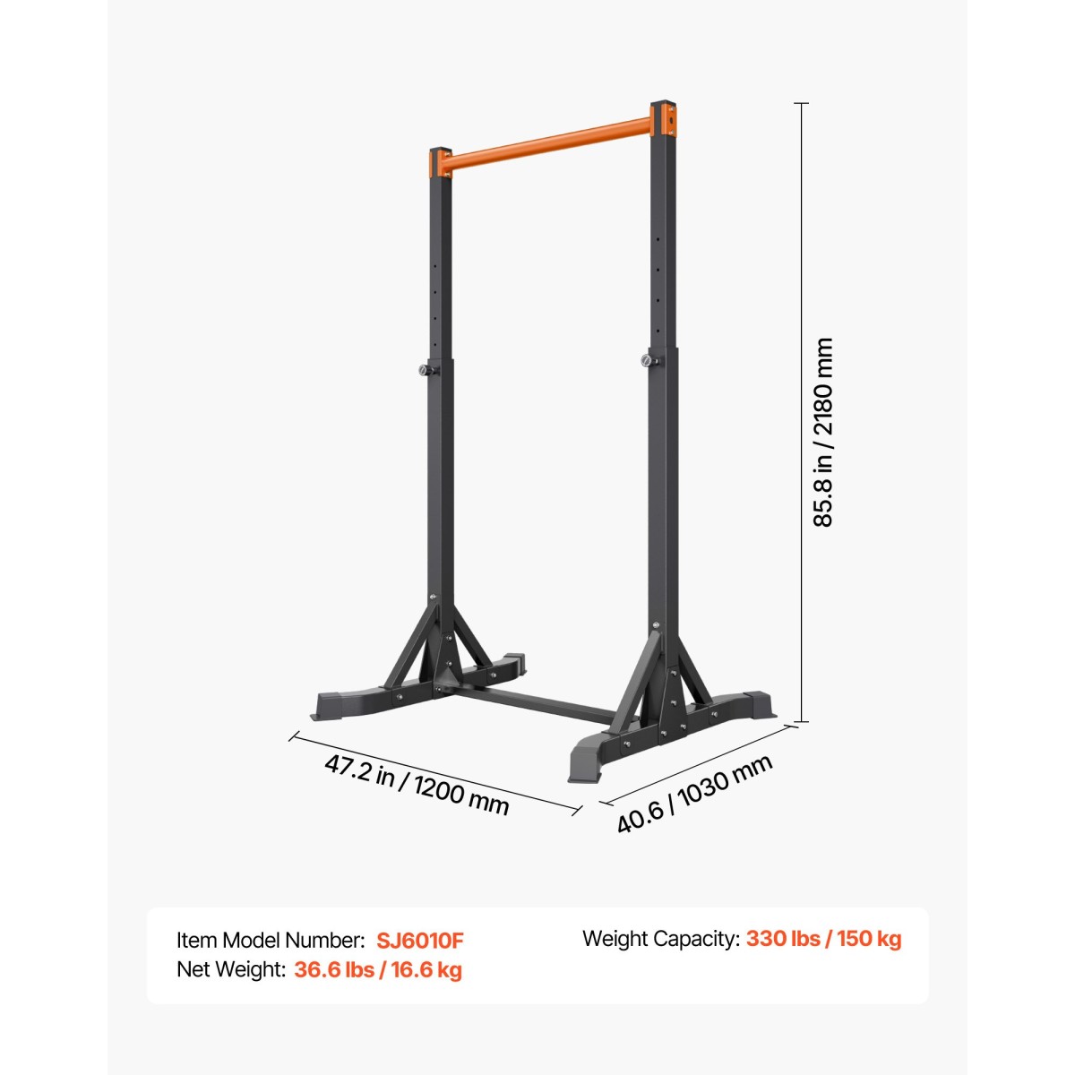VEVOR Pull Up Bar, Χωρητικότητα 150 kg, φορητό Pullup Bar Station, Pullup Bars Free Standing με δομή H-Frame & Heavy-Duty Steel Tube, 8 Επίπεδα Ρύθμιση ύψους, Gravity Fitness for Arms Back Chest