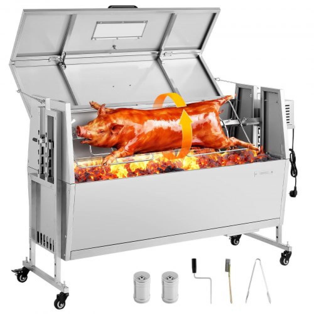 Ψητοπωλείο VEVOR, ψηστιέρα ψησίματος 38W BBQ εξωτερικού χώρου, Ψητό σούβλας με κάρβουνο με χωρητικότητα 60 κιλών, ρόδες & ύψος 4 επιπέδων, κιτ ψησίματος ψησίματος από ανοξείδωτο ατσάλι για υπαίθριο κάμπινγκ