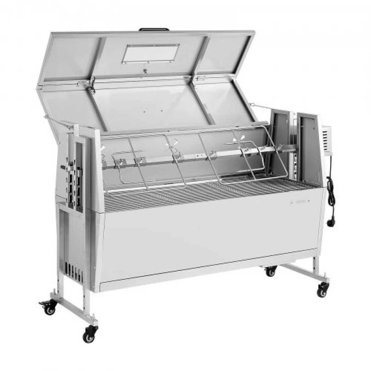 Ψητοπωλείο VEVOR, ψηστιέρα ψησίματος 38W BBQ εξωτερικού χώρου, Ψητό σούβλας με κάρβουνο με χωρητικότητα 60 κιλών, ρόδες & ύψος 4 επιπέδων, κιτ ψησίματος ψησίματος από ανοξείδωτο ατσάλι για υπαίθριο κάμπινγκ
