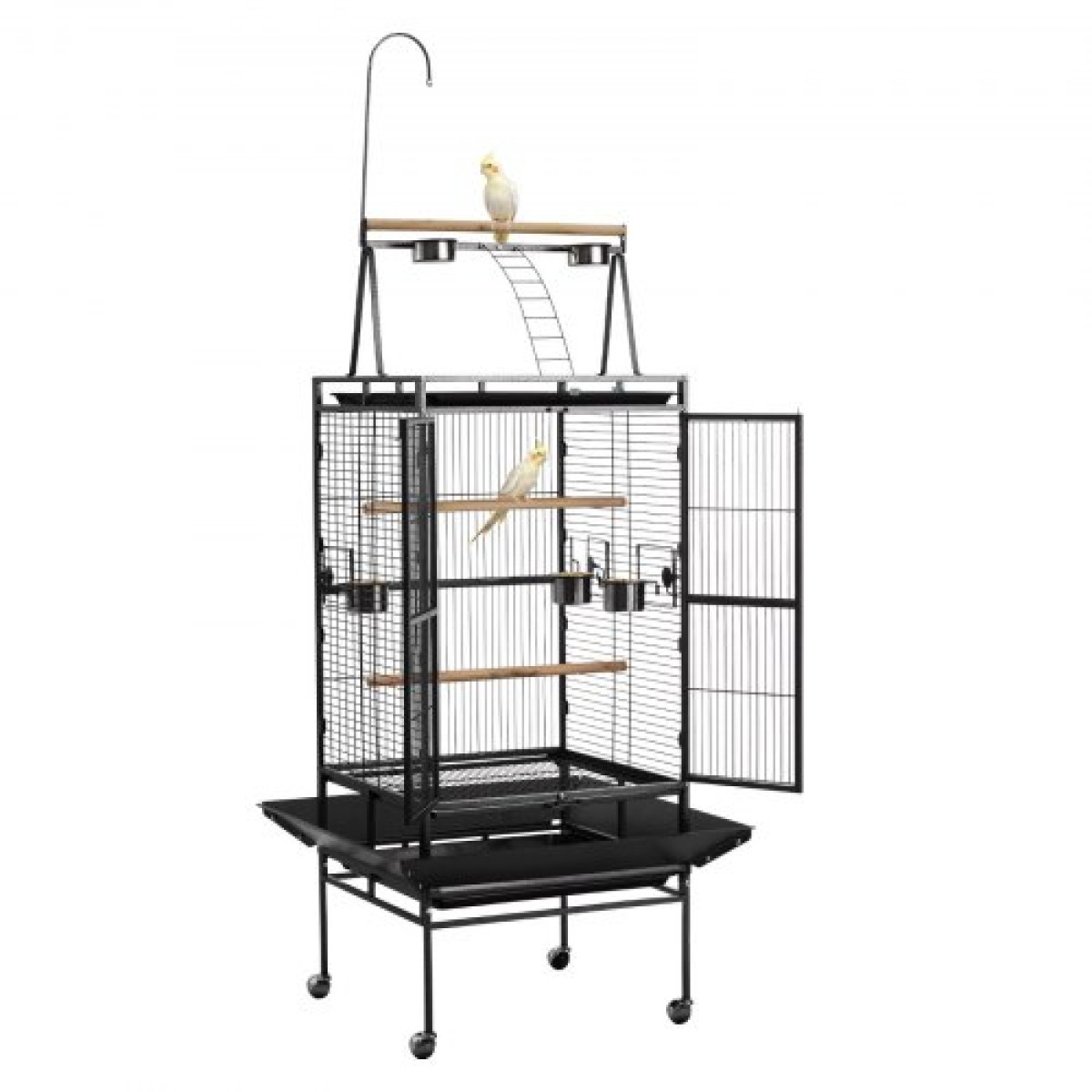 VEVOR Bird Cage, 830 x 790 x 2100 mm, Open Flat Top, Wrought Iron Bird Flight Cage with Perches, Slide-Out Tray, Plastic Feeders, for Cockatiel, Monk Parakeet, Amazon Parrot, African Grey Parrot