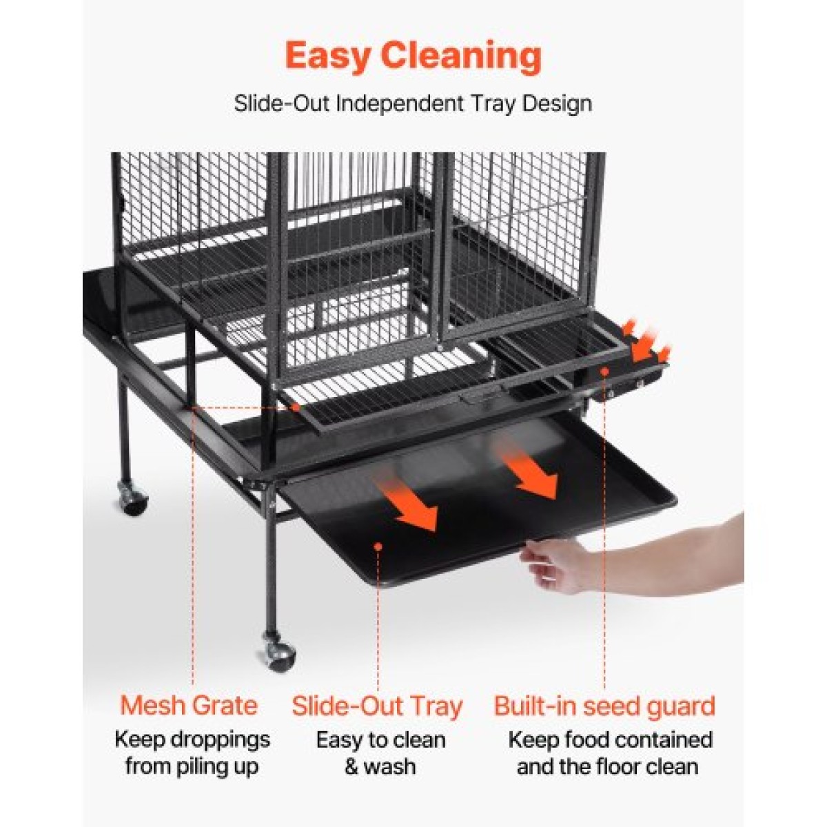 VEVOR Bird Cage, 830 x 790 x 2100 mm, Open Flat Top, Wrought Iron Bird Flight Cage with Perches, Slide-Out Tray, Plastic Feeders, for Cockatiel, Monk Parakeet, Amazon Parrot, African Grey Parrot