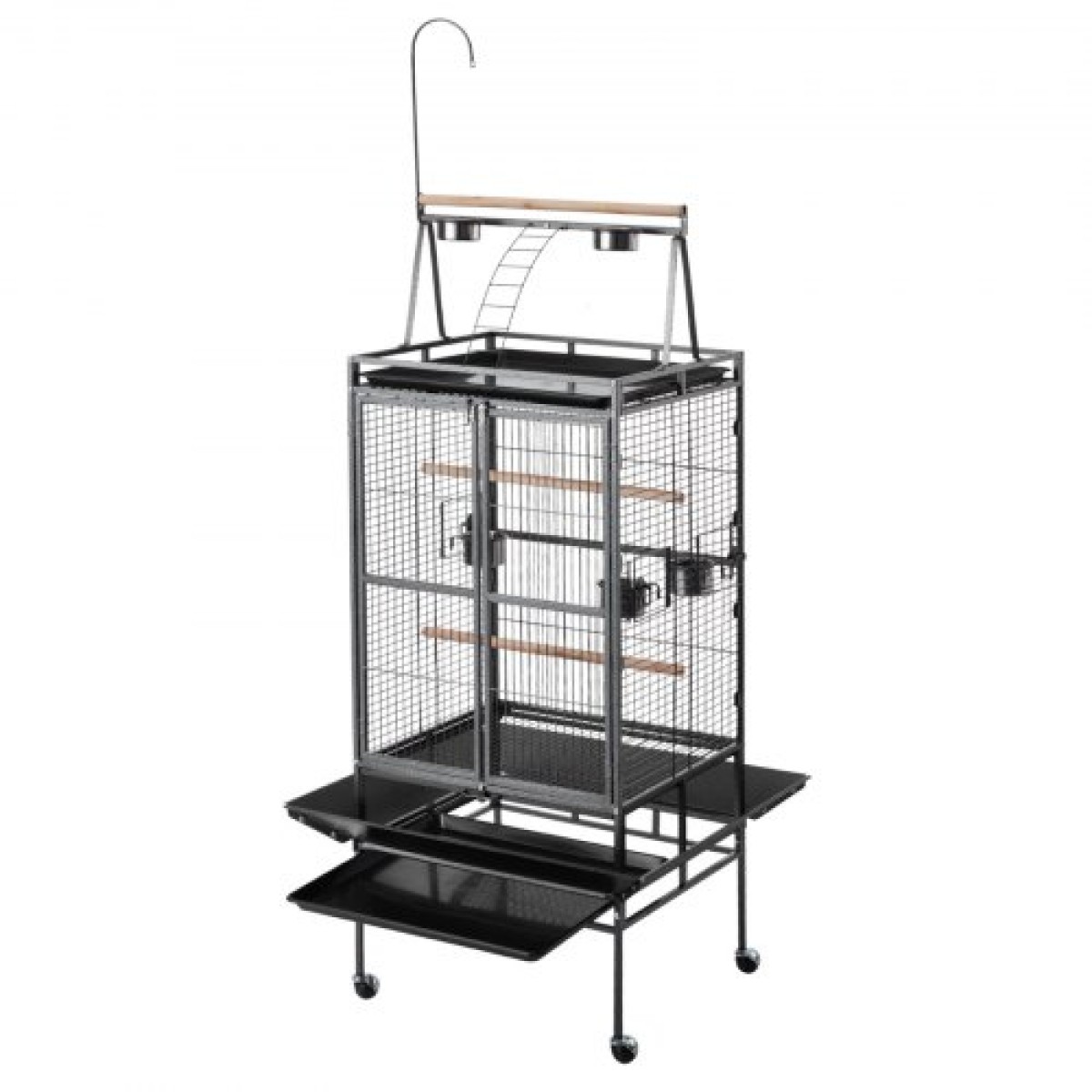 VEVOR Bird Cage, 830 x 790 x 2100 mm, Open Flat Top, Wrought Iron Bird Flight Cage with Perches, Slide-Out Tray, Plastic Feeders, for Cockatiel, Monk Parakeet, Amazon Parrot, African Grey Parrot