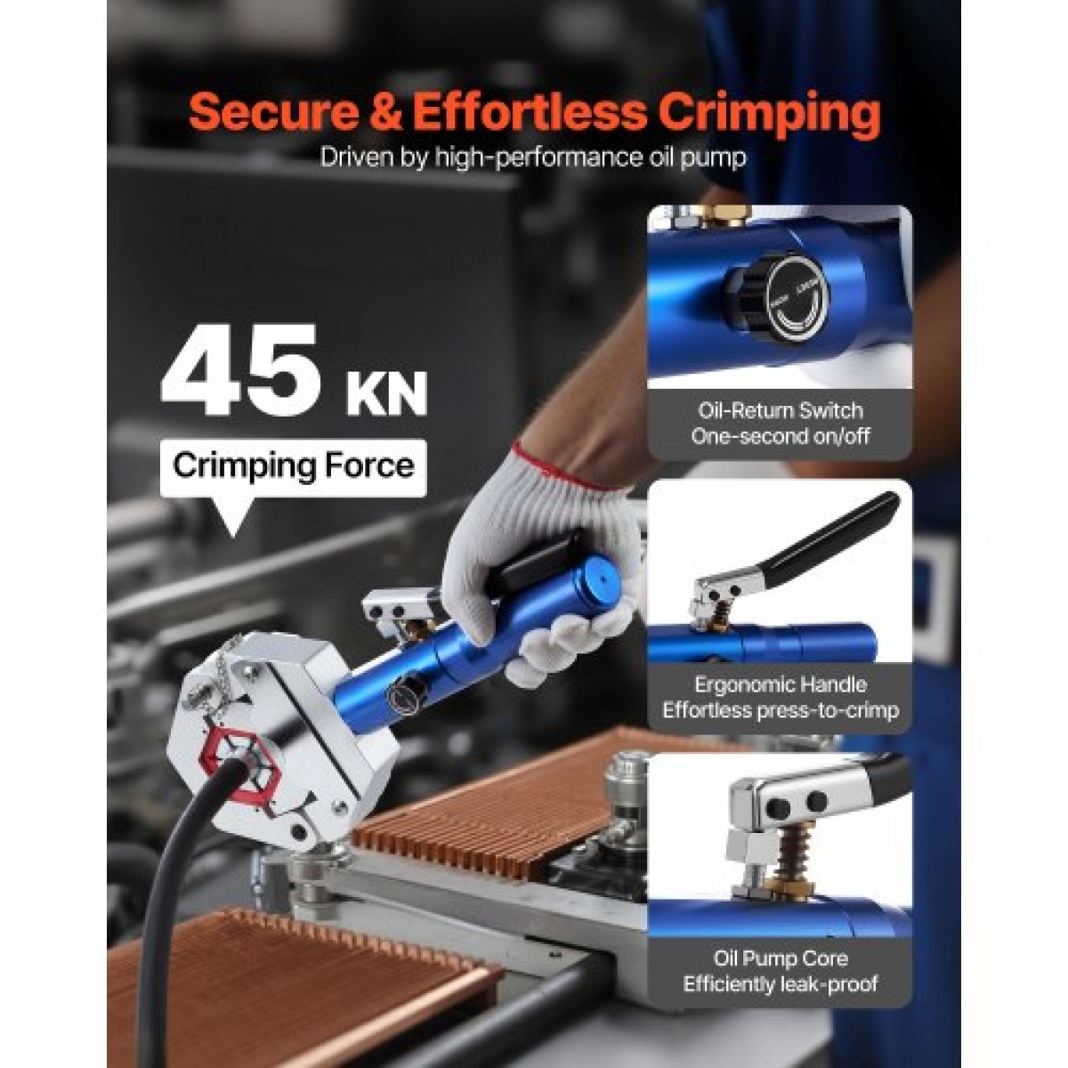 VEVOR Hydraulic Hose Crimper, Hydra-Krimp AC Hose Crimper Kit with 7 Dies Snap-on, Integral Manual Hydraulic Soles A/C Crimper Tool for Automobile & Conditioning Repair - with Carry Case